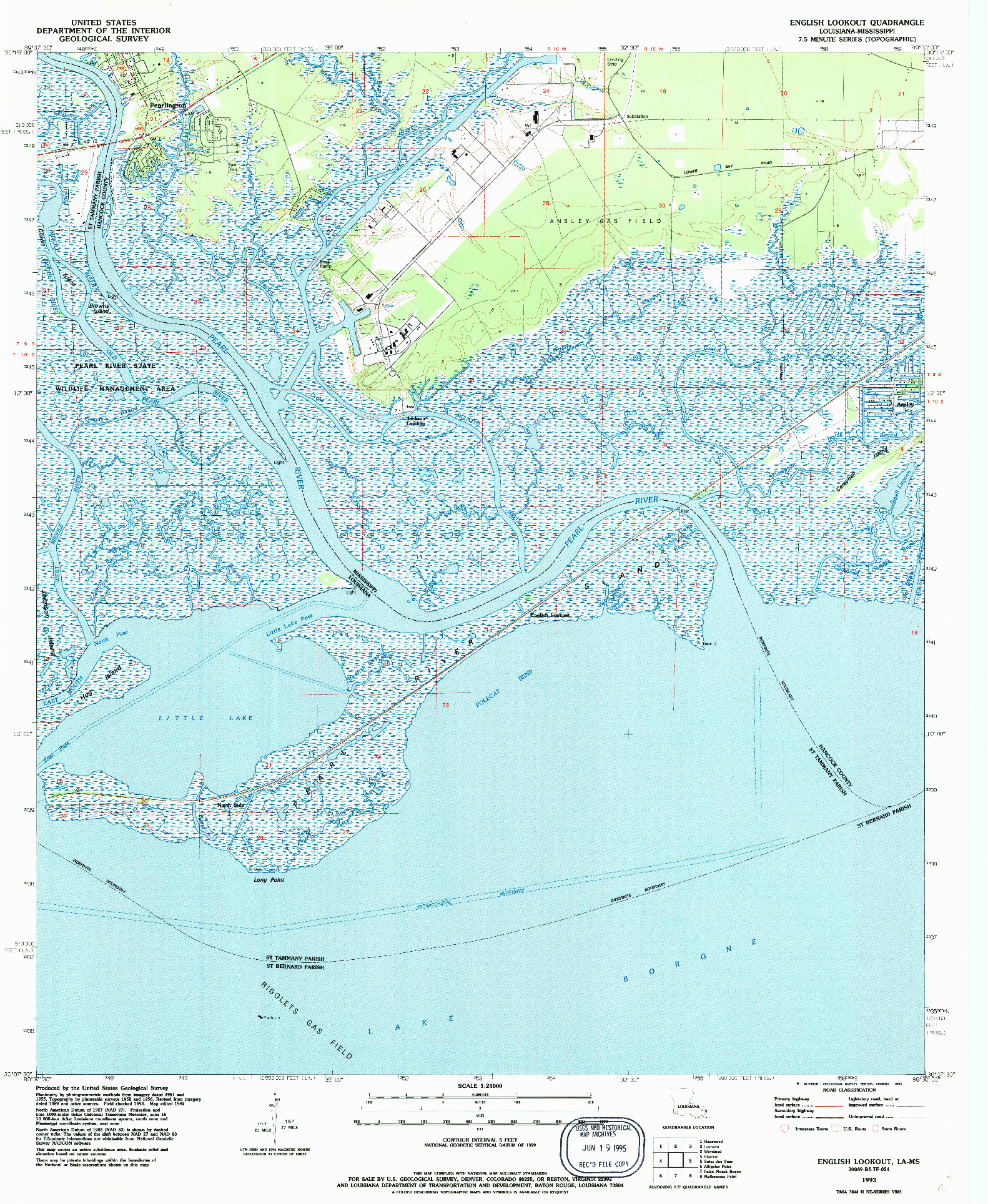 USGS 1:24000-SCALE QUADRANGLE FOR ENGLISH LOOKOUT, LA 1993