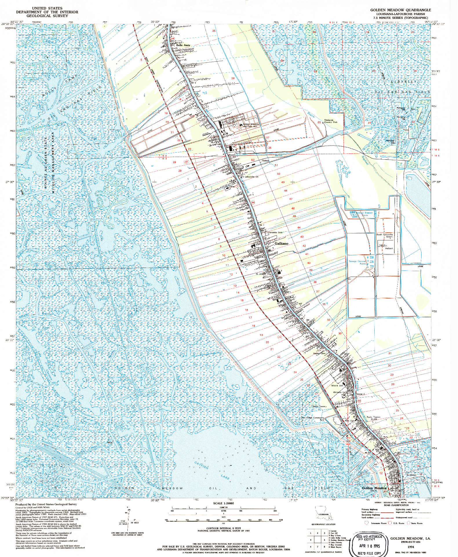 USGS 1:24000-SCALE QUADRANGLE FOR GOLDEN MEADOW, LA 1994