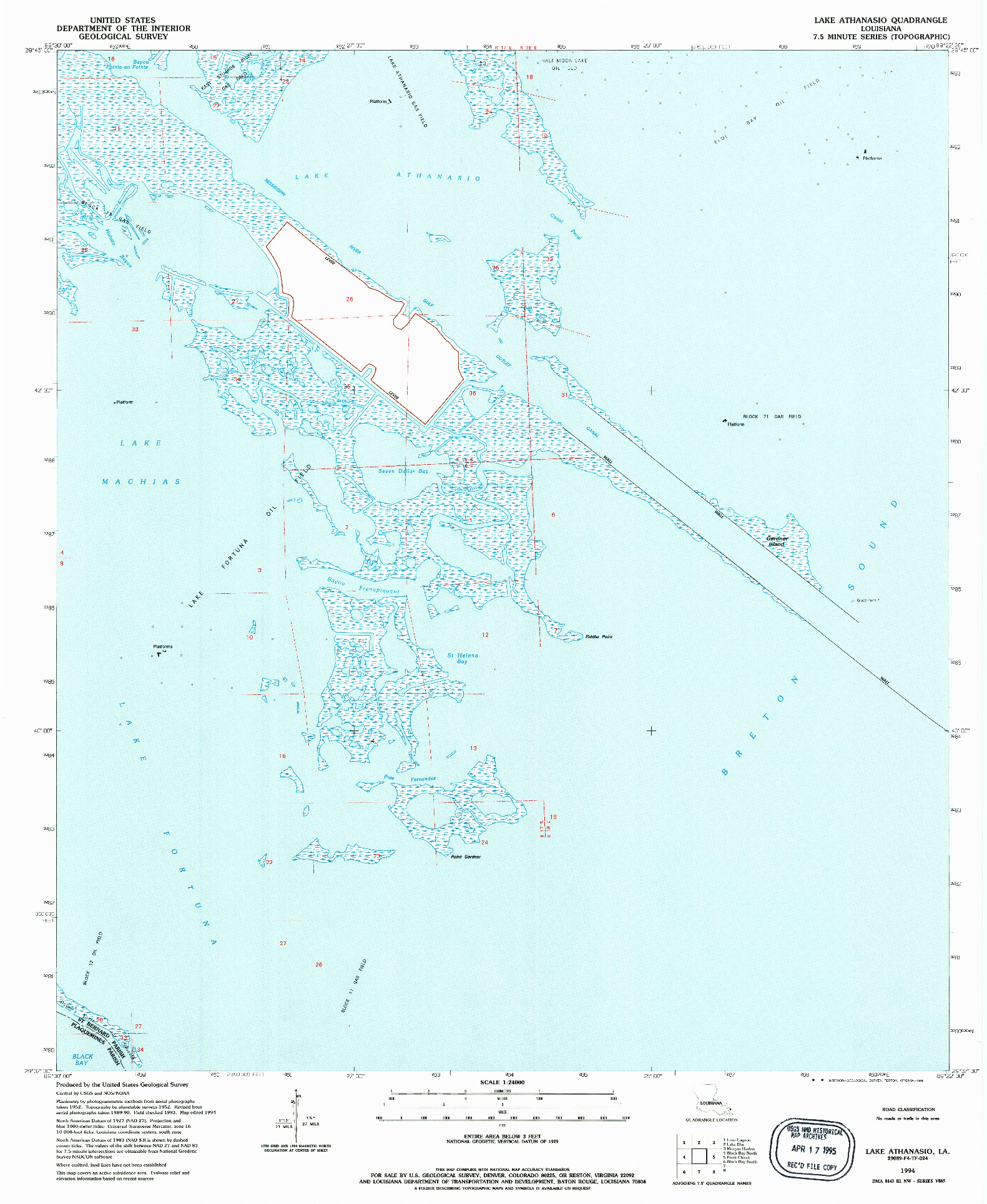USGS 1:24000-SCALE QUADRANGLE FOR LAKE ATHANASIO, LA 1994