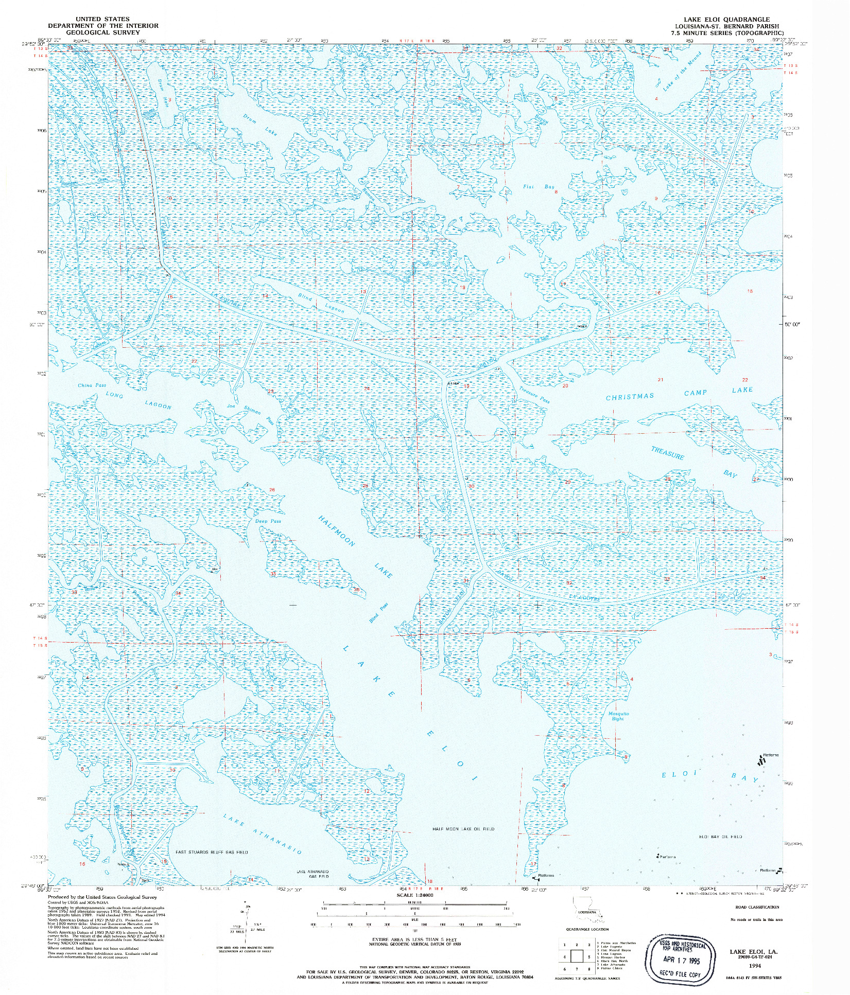 USGS 1:24000-SCALE QUADRANGLE FOR LAKE ELOI, LA 1994