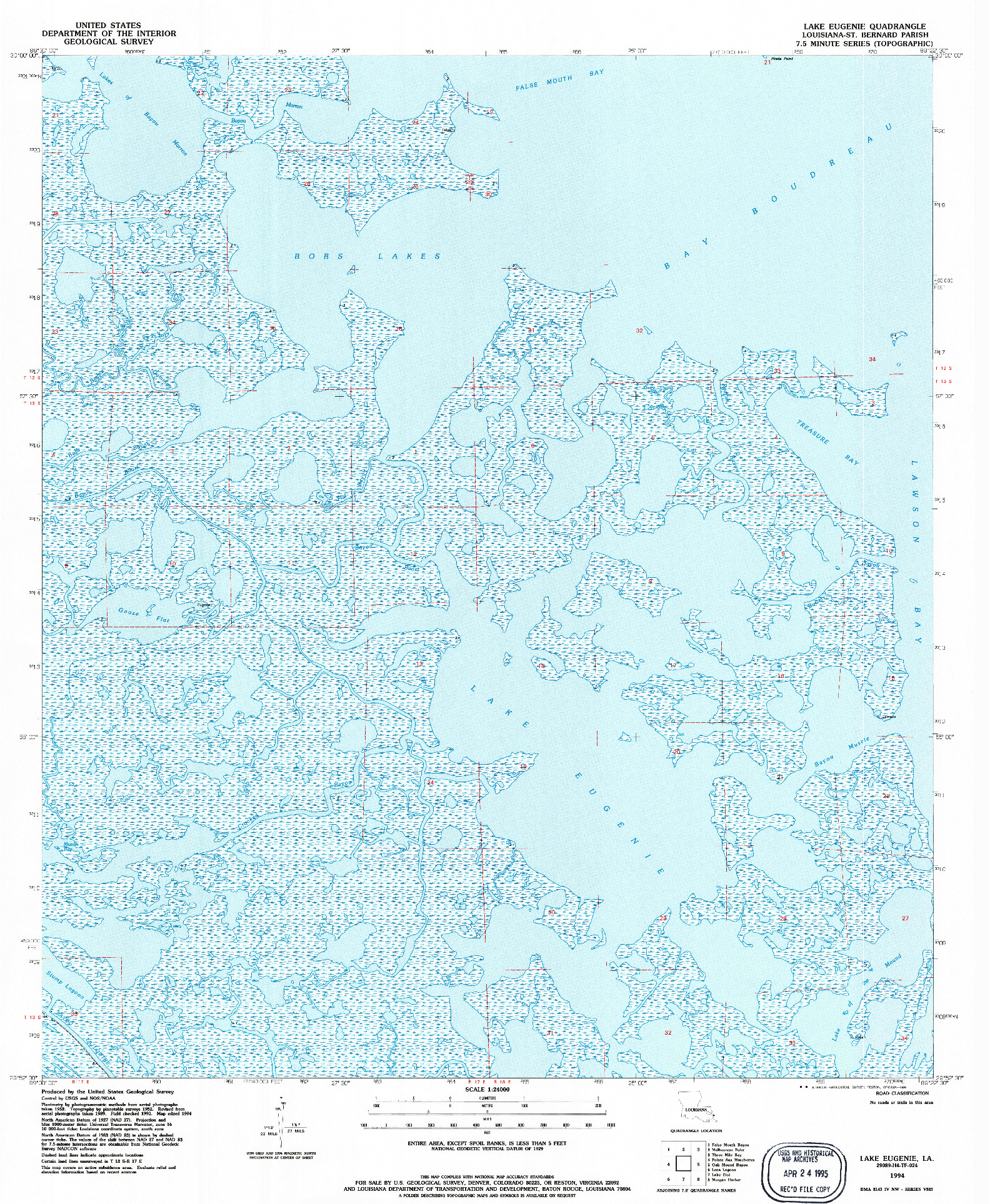 USGS 1:24000-SCALE QUADRANGLE FOR LAKE EUGENIE, LA 1994