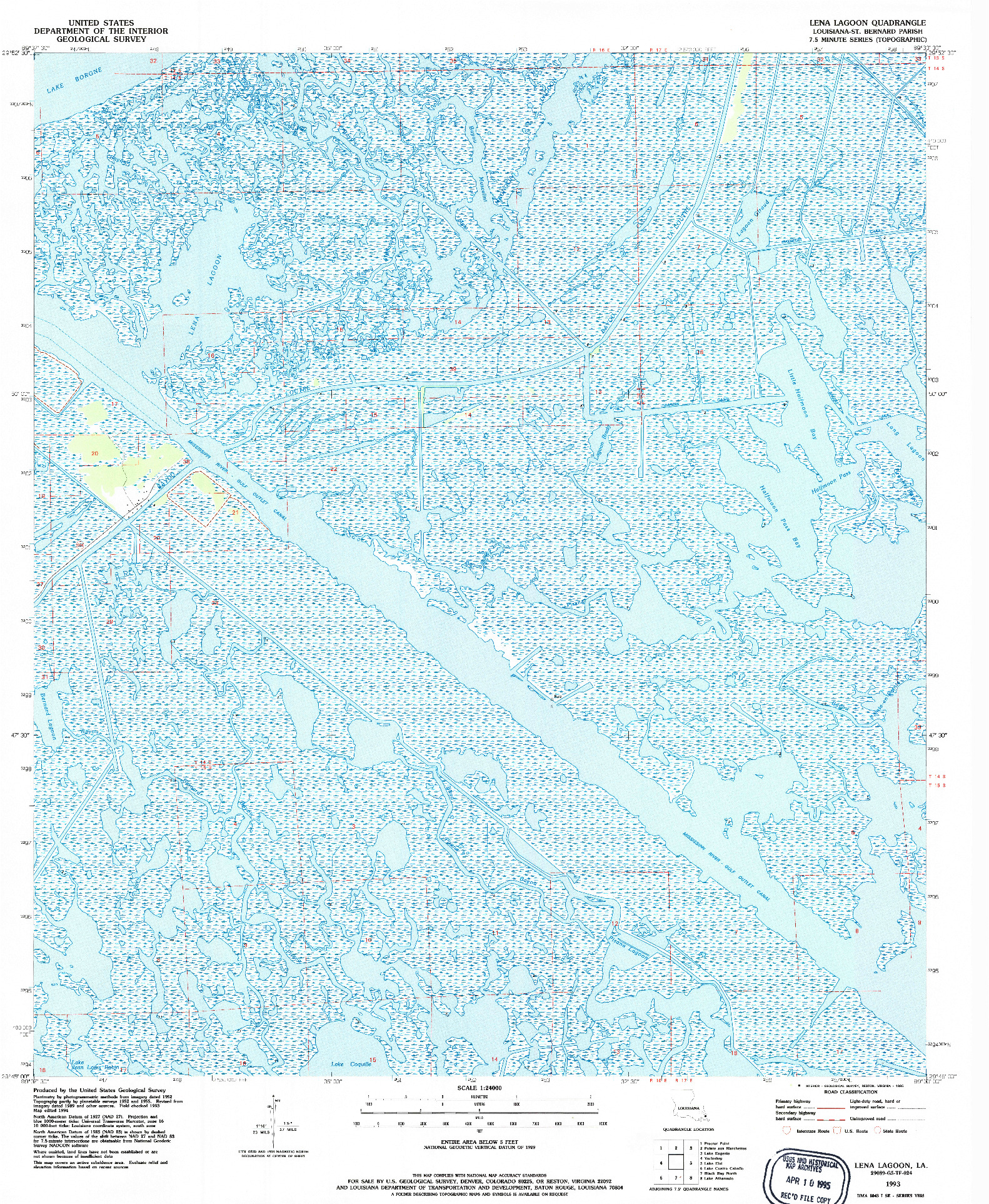 USGS 1:24000-SCALE QUADRANGLE FOR LENA LAGOON, LA 1993