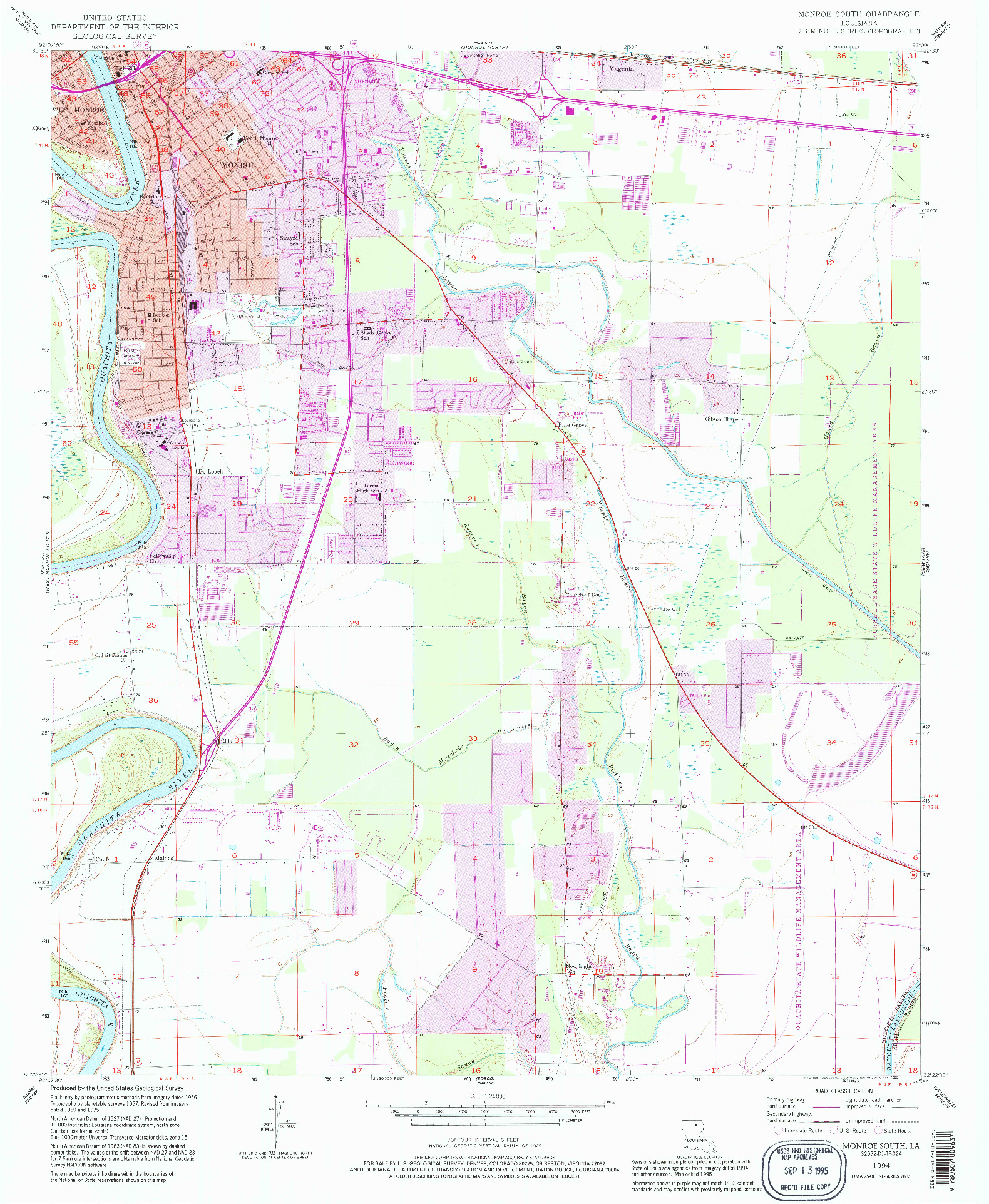 USGS 1:24000-SCALE QUADRANGLE FOR MONROE SOUTH, LA 1994