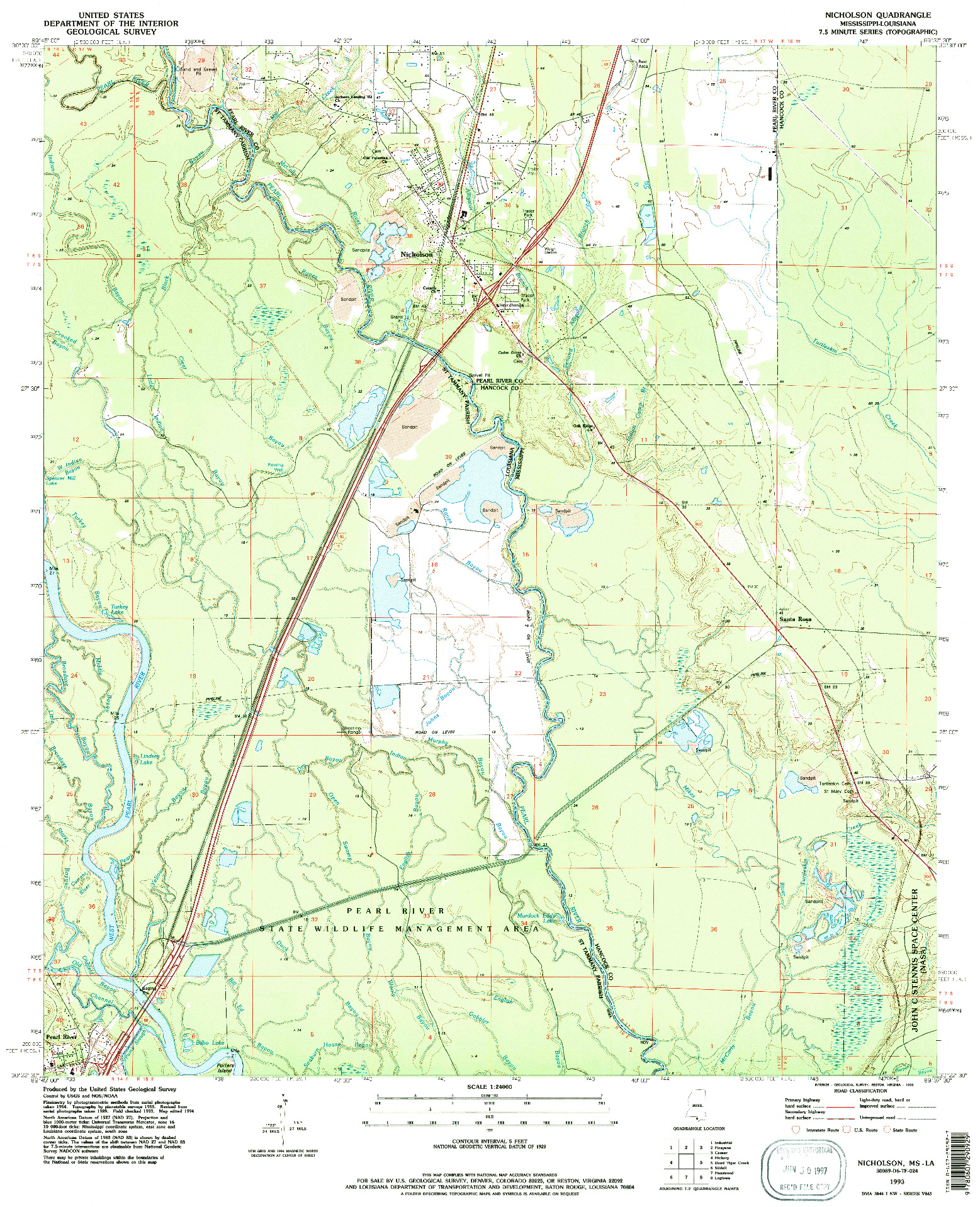 USGS 1:24000-SCALE QUADRANGLE FOR NICHOLSON, LA 1993