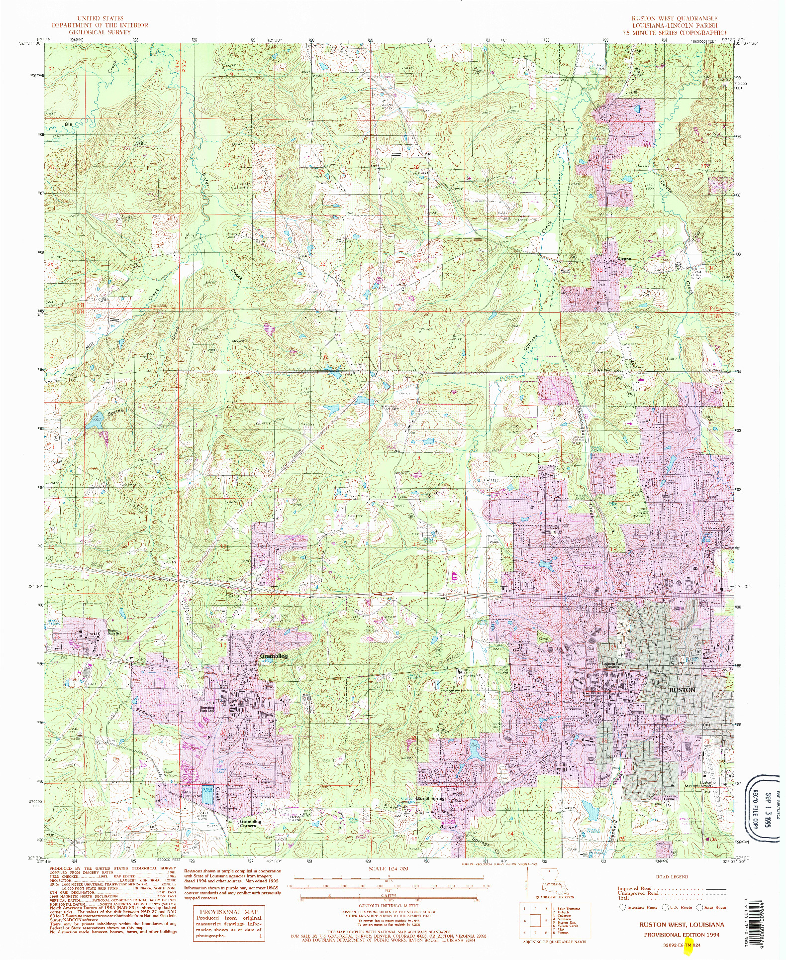 USGS 1:24000-SCALE QUADRANGLE FOR RUSTON WEST, LA 1994