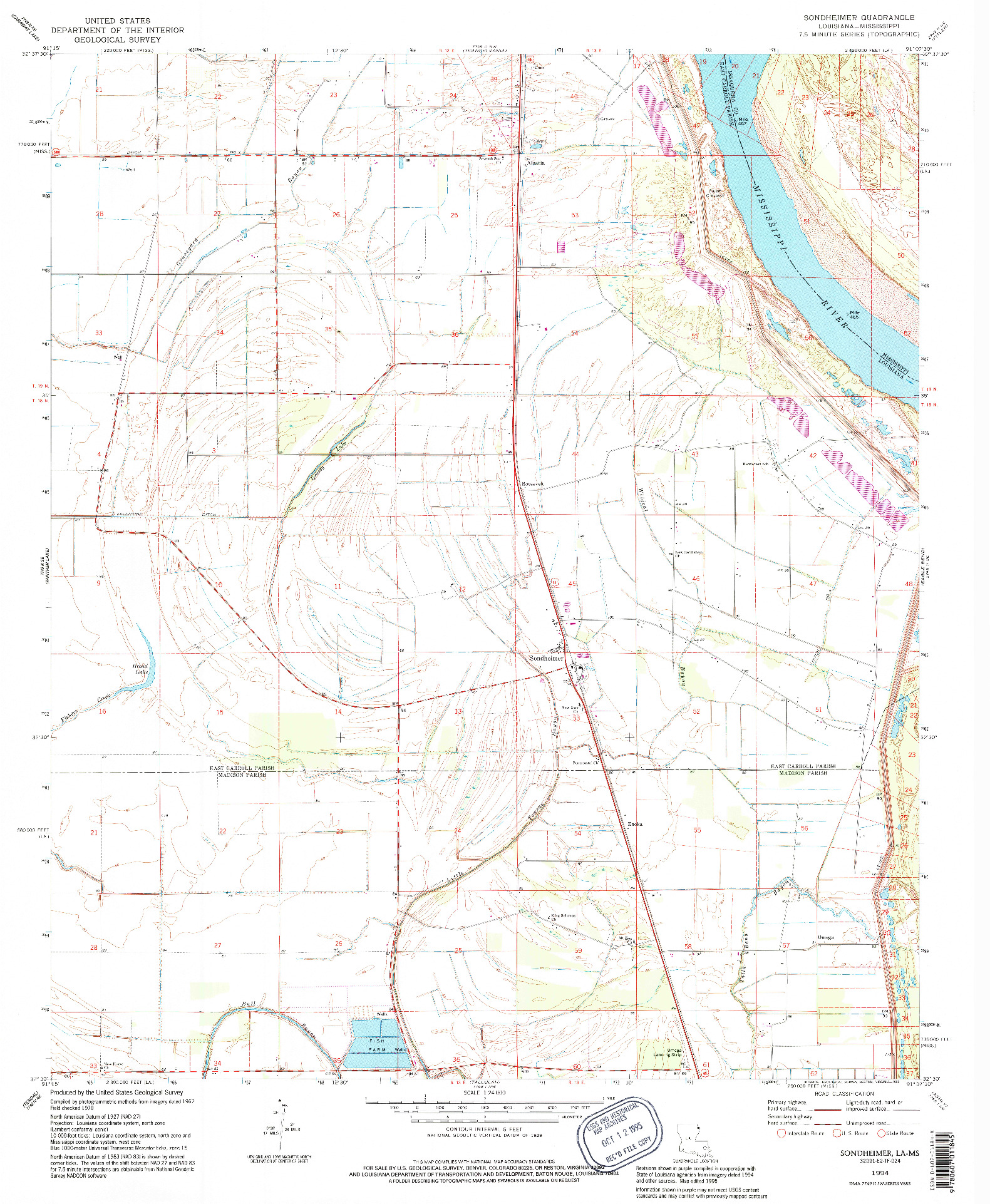 USGS 1:24000-SCALE QUADRANGLE FOR SONDHEIMER, LA 1994