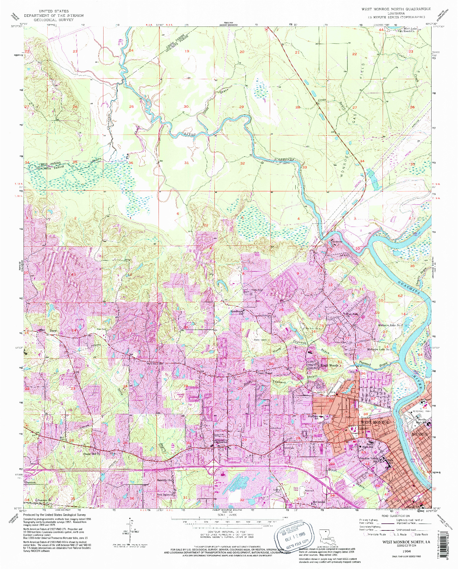 USGS 1:24000-SCALE QUADRANGLE FOR WEST MONROE NORTH, LA 1994