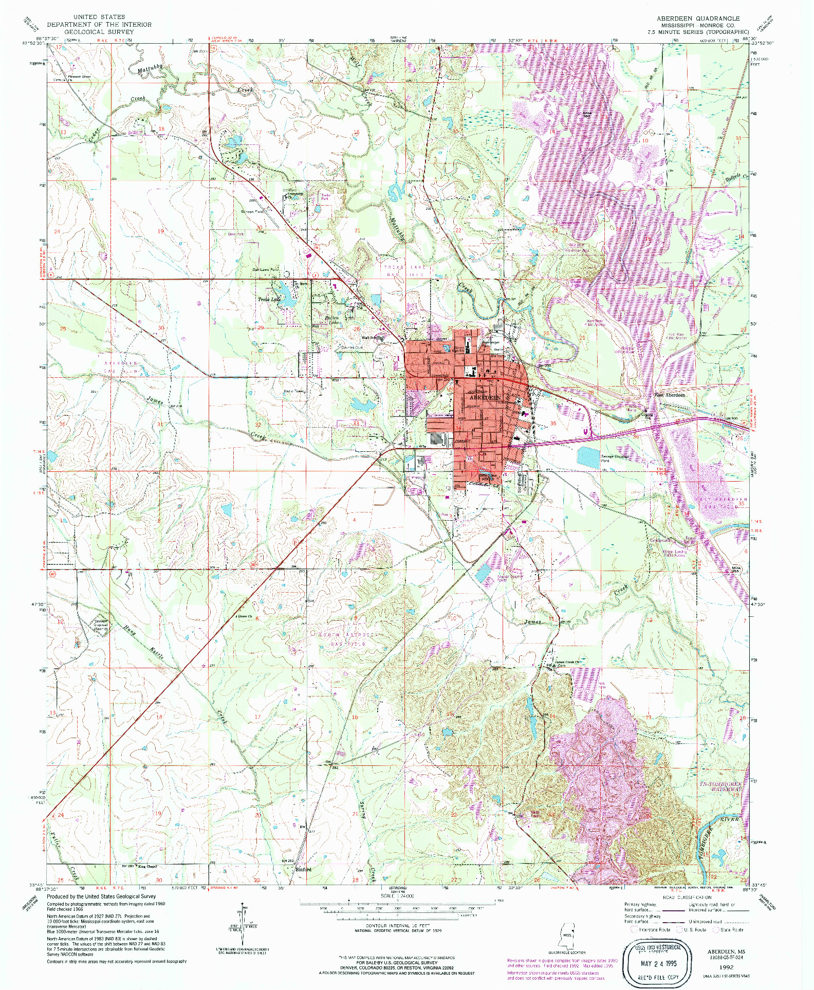USGS 1:24000-SCALE QUADRANGLE FOR ABERDEEN, MS 1992