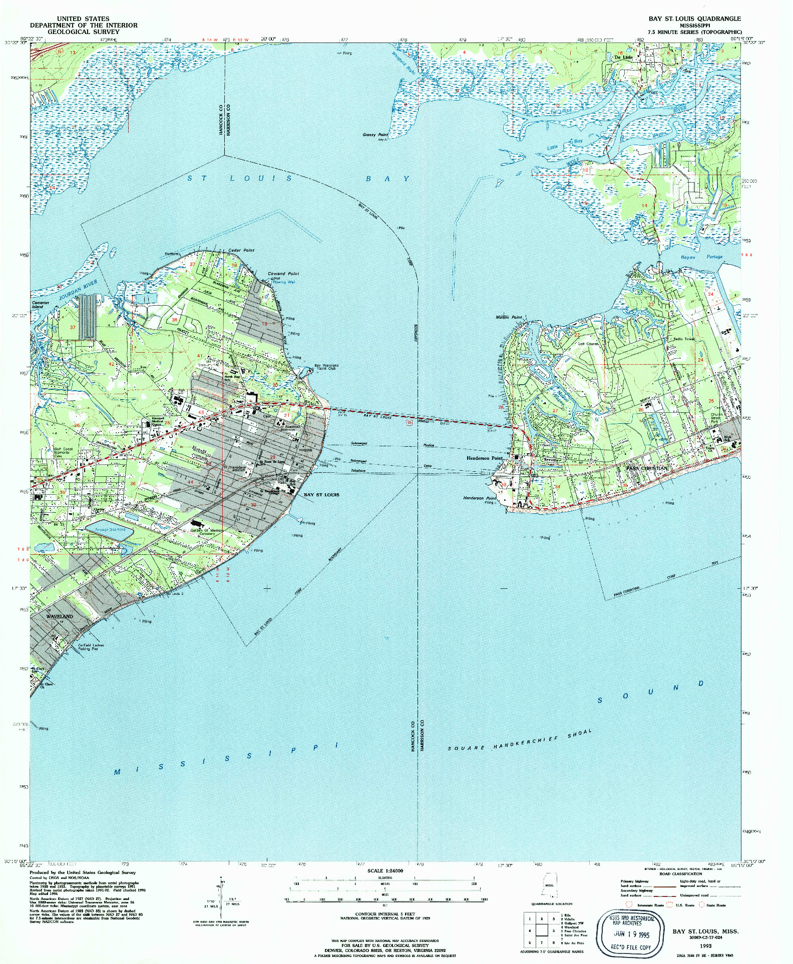 USGS 1:24000-SCALE QUADRANGLE FOR BAY ST. LOUIS, MS 1993