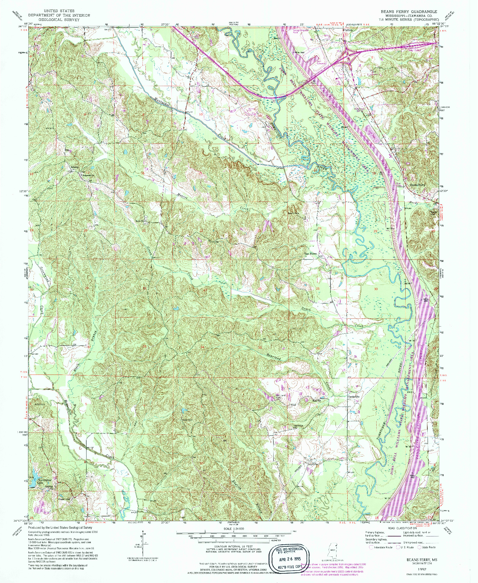 USGS 1:24000-SCALE QUADRANGLE FOR BEANS FERRY, MS 1992