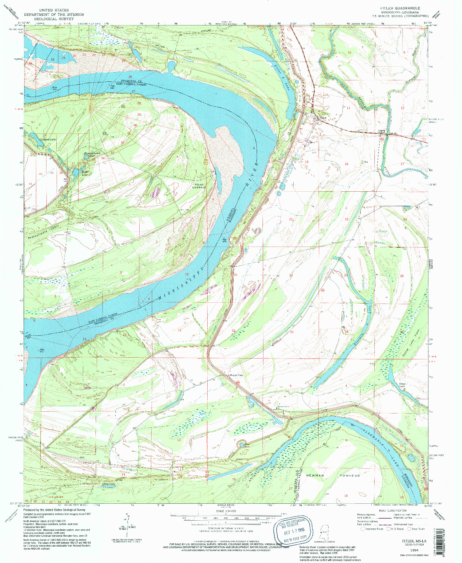 USGS 1:24000-SCALE QUADRANGLE FOR FITLER, MS 1994
