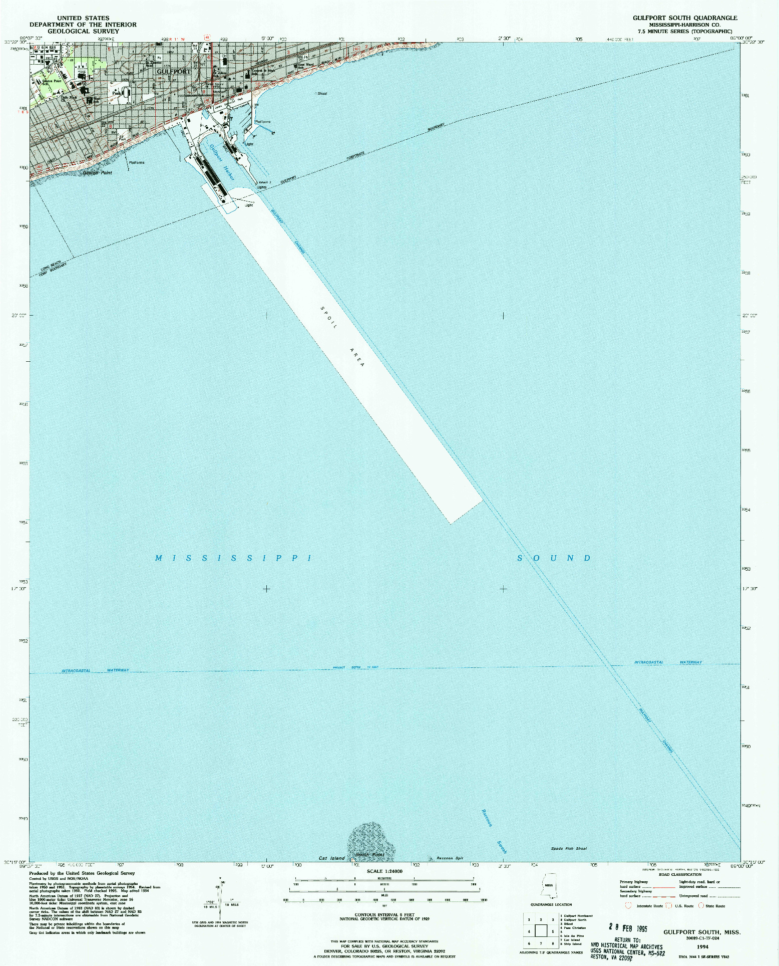 USGS 1:24000-SCALE QUADRANGLE FOR GULFPORT SOUTH, MS 1994