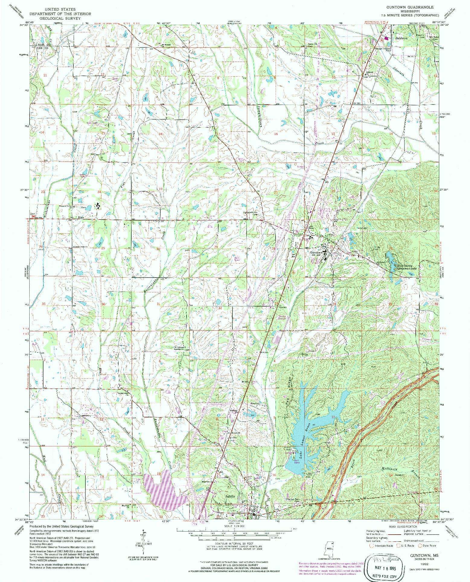 USGS 1:24000-SCALE QUADRANGLE FOR GUNTOWN, MS 1992