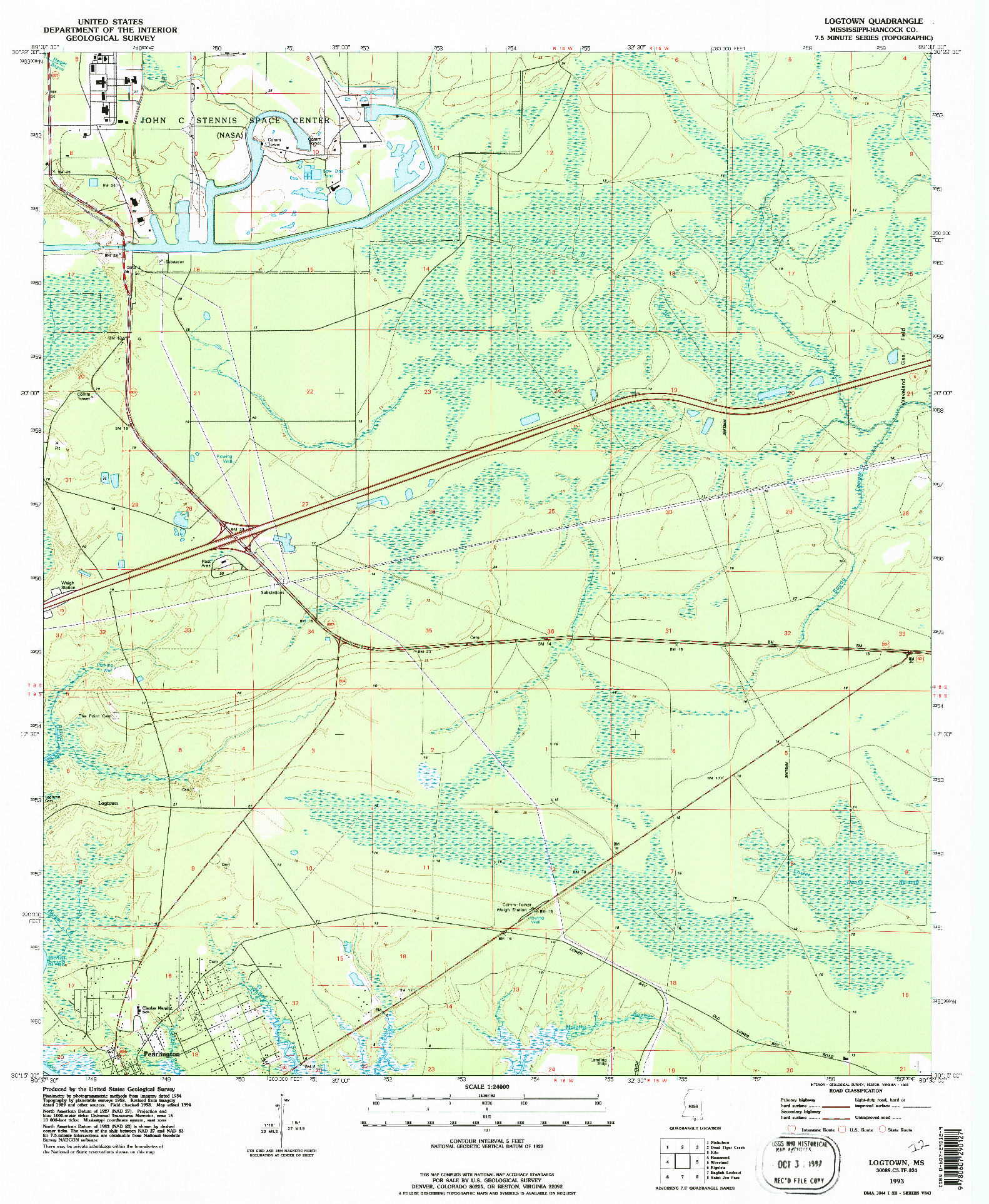 USGS 1:24000-SCALE QUADRANGLE FOR LOGTOWN, MS 1993