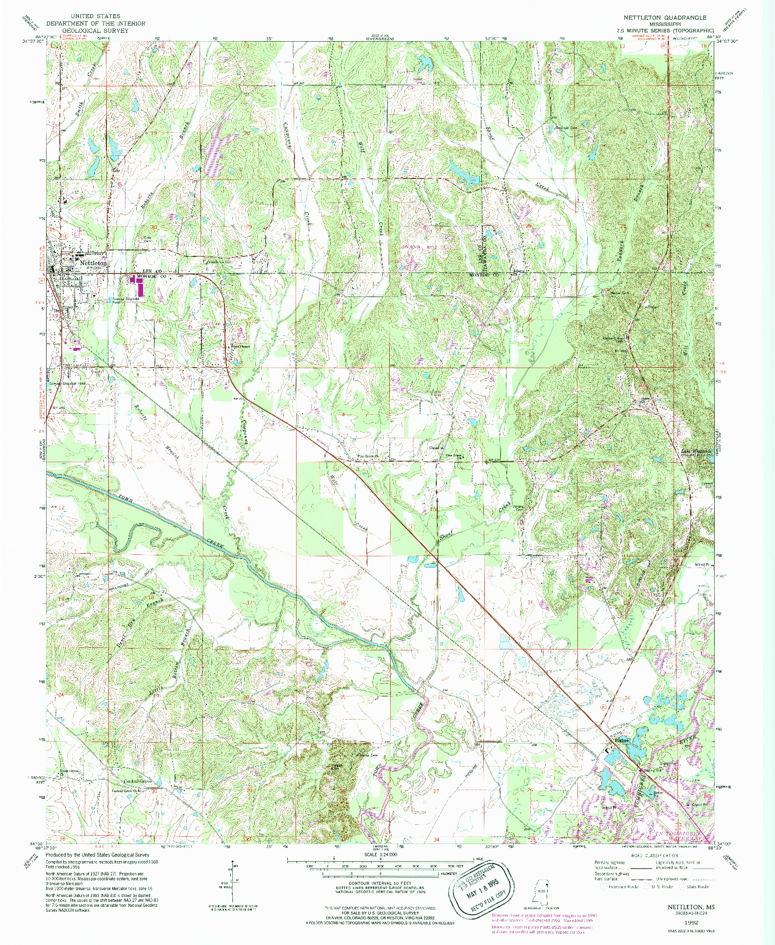 USGS 1:24000-SCALE QUADRANGLE FOR NETTLETON, MS 1992