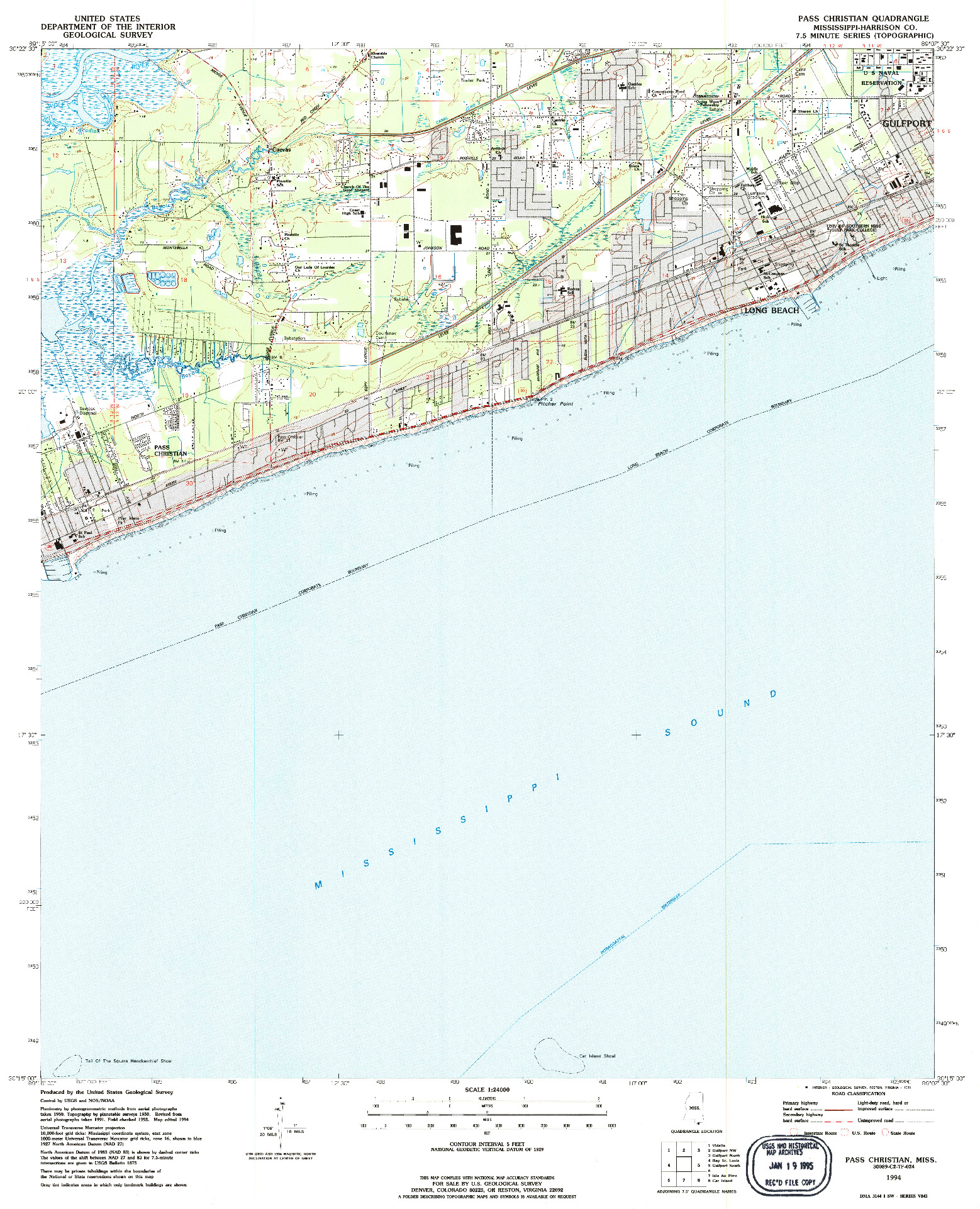 USGS 1:24000-SCALE QUADRANGLE FOR PASS CHRISTIAN, MS 1994