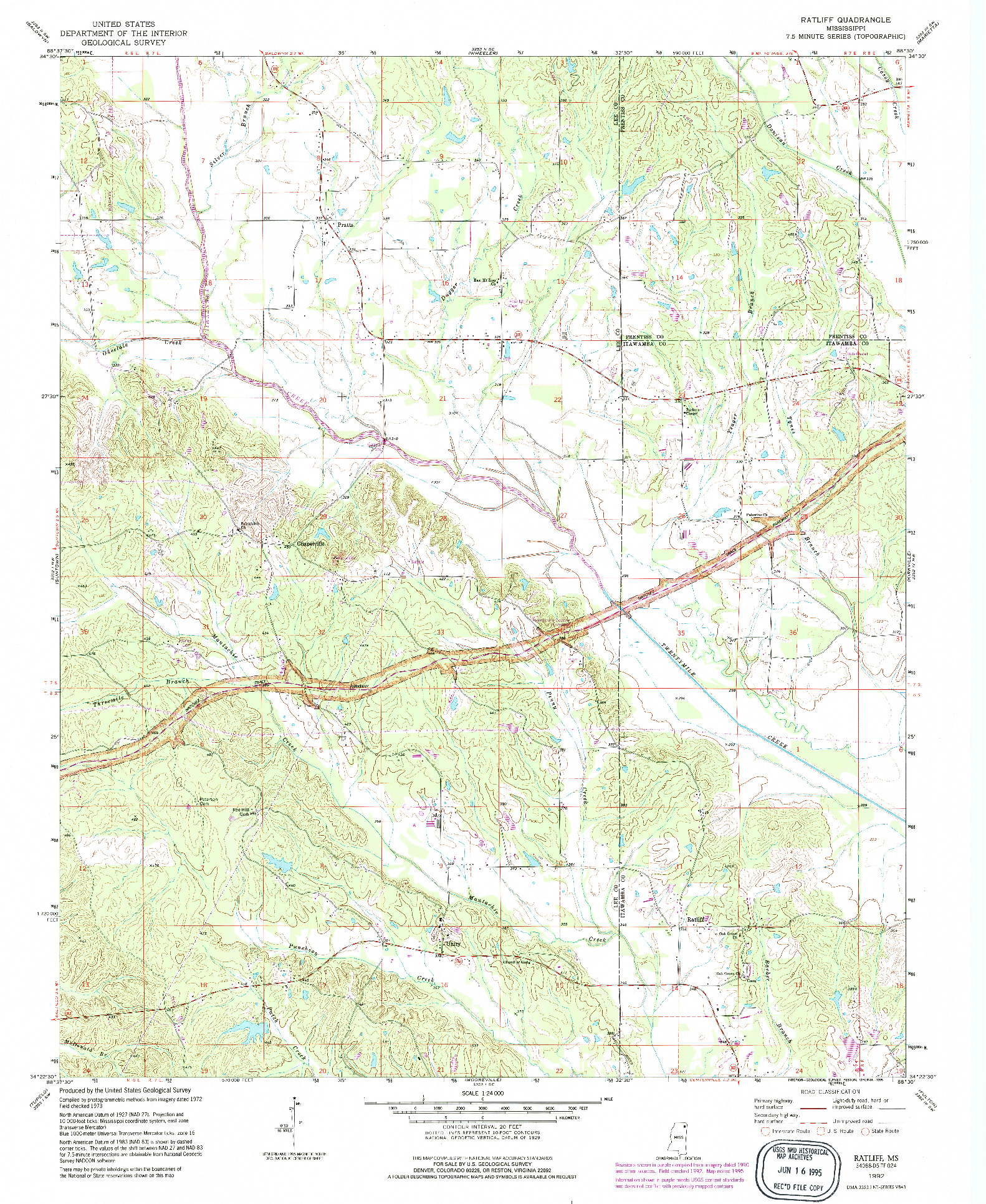 USGS 1:24000-SCALE QUADRANGLE FOR RATLIFF, MS 1992