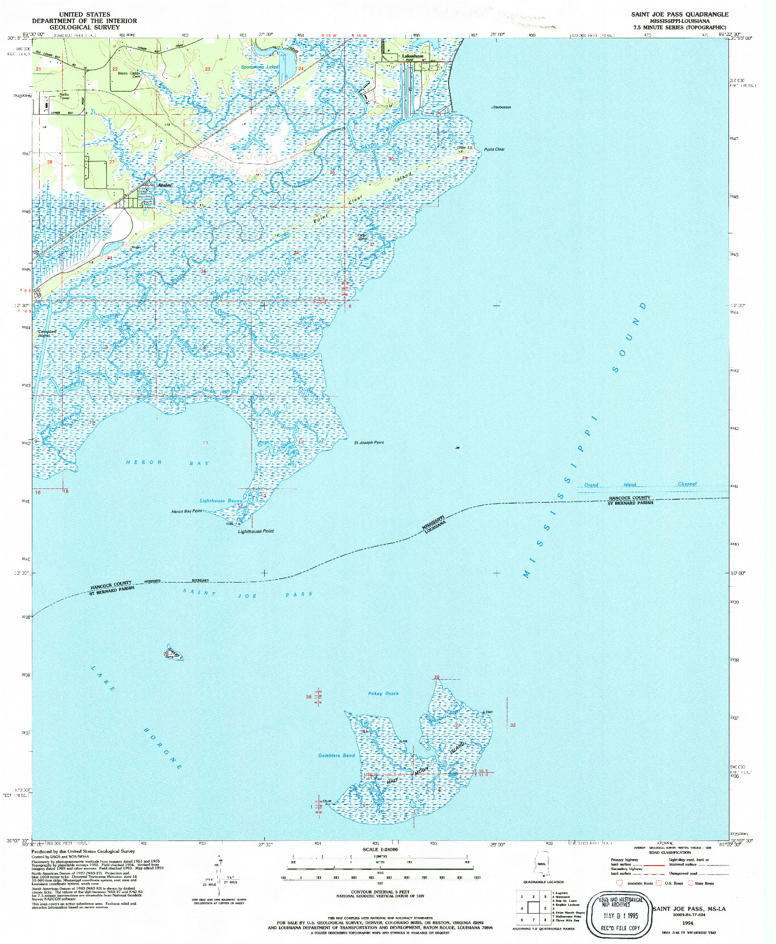 USGS 1:24000-SCALE QUADRANGLE FOR SAINT JOE PASS, MS 1994