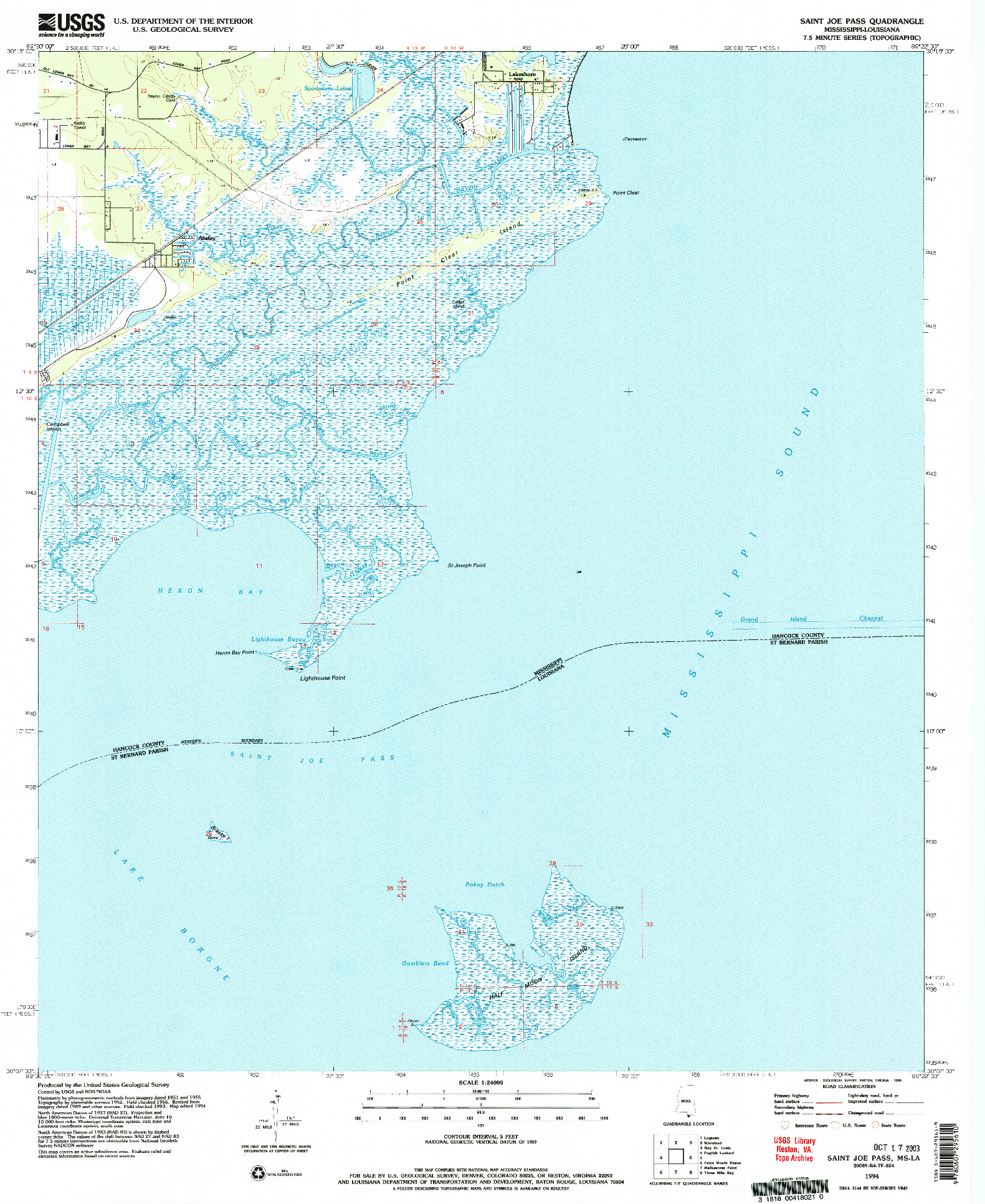 USGS 1:24000-SCALE QUADRANGLE FOR SAINT JOE PASS, MS 1994