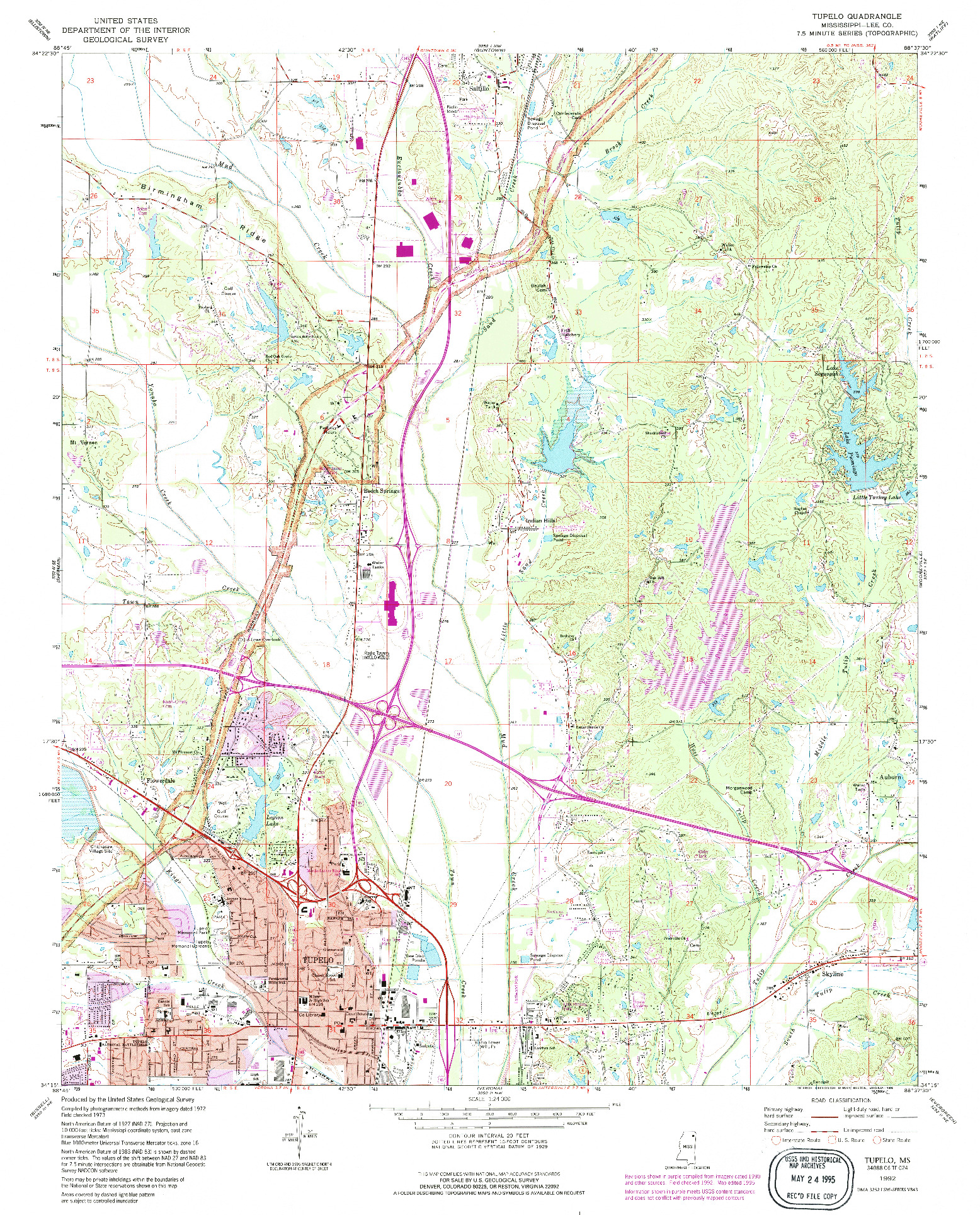 USGS 1:24000-SCALE QUADRANGLE FOR TUPELO, MS 1992