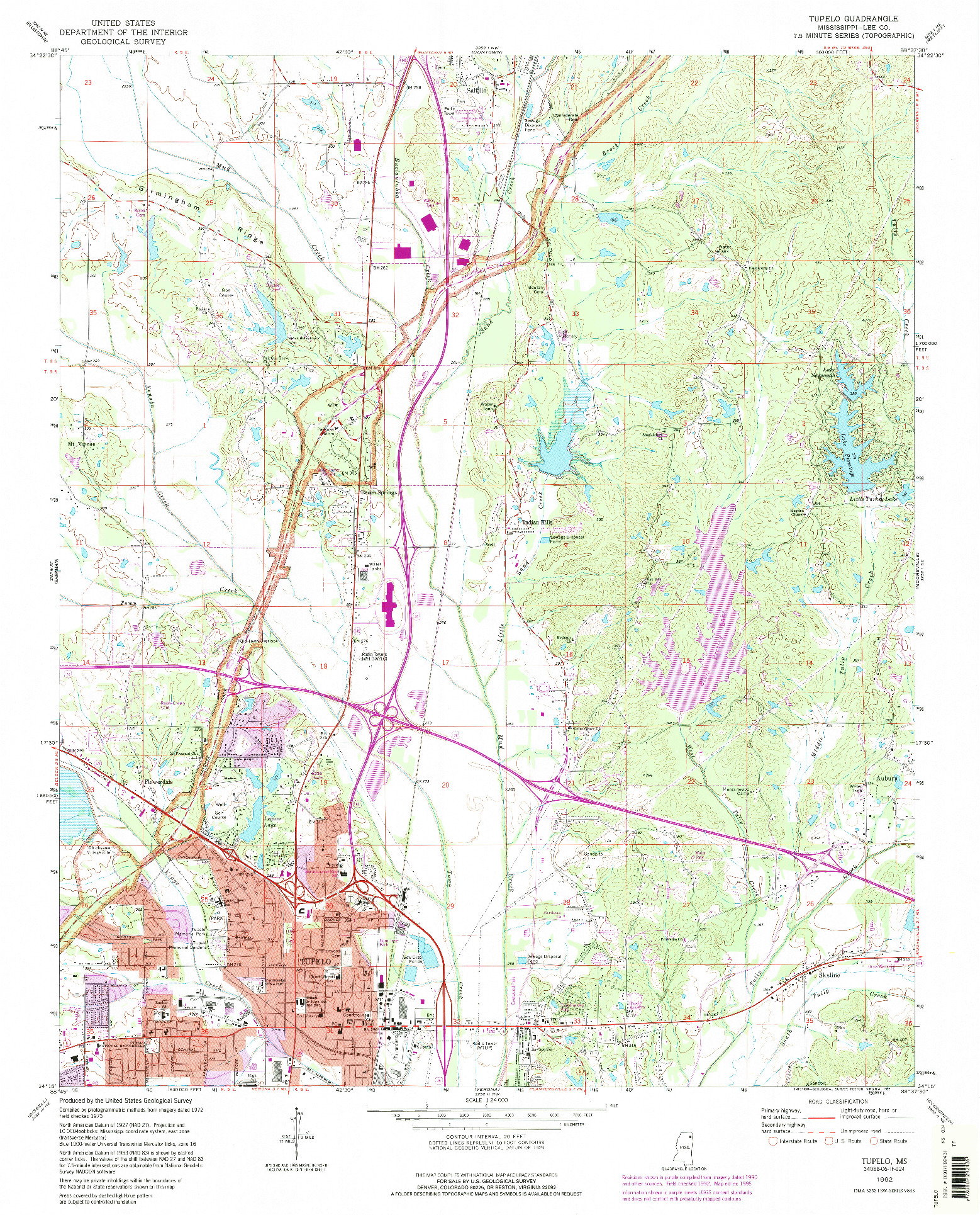 USGS 1:24000-SCALE QUADRANGLE FOR TUPELO, MS 1992