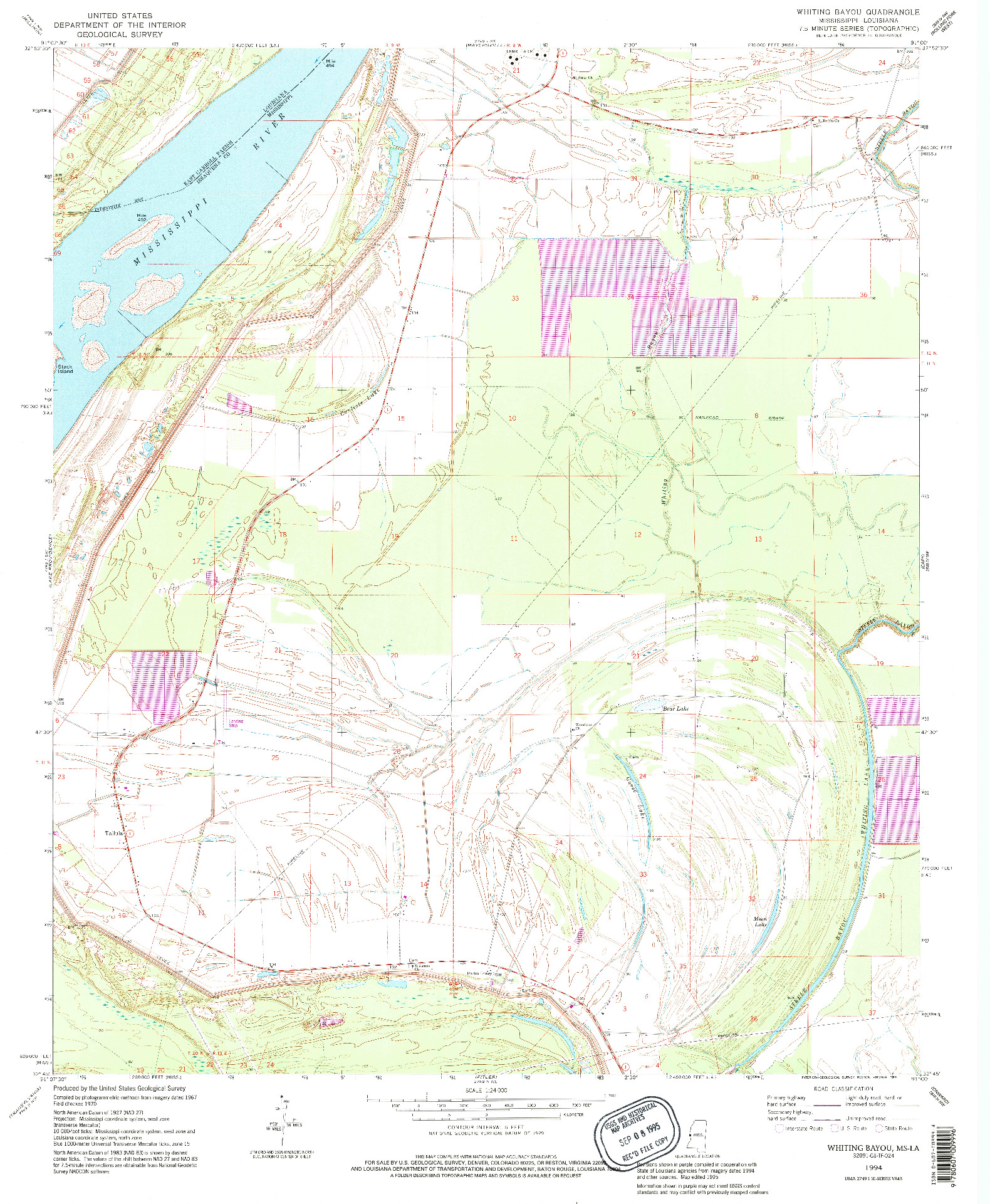 USGS 1:24000-SCALE QUADRANGLE FOR WHITING BAYOU, MS 1994