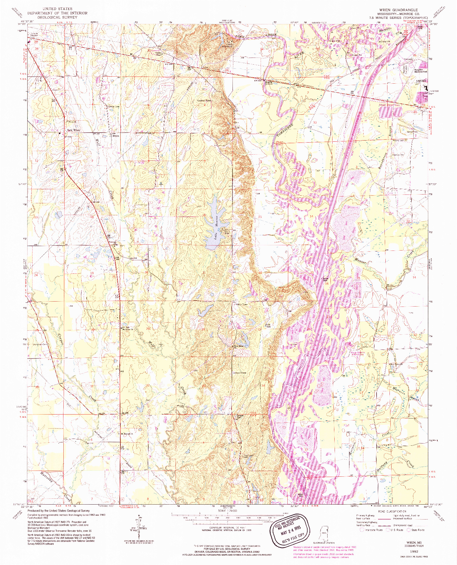 USGS 1:24000-SCALE QUADRANGLE FOR WREN, MS 1992