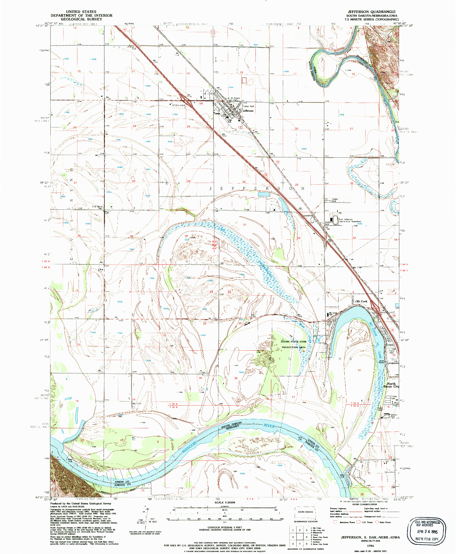 USGS 1:24000-SCALE QUADRANGLE FOR JEFFERSON, SD 1994