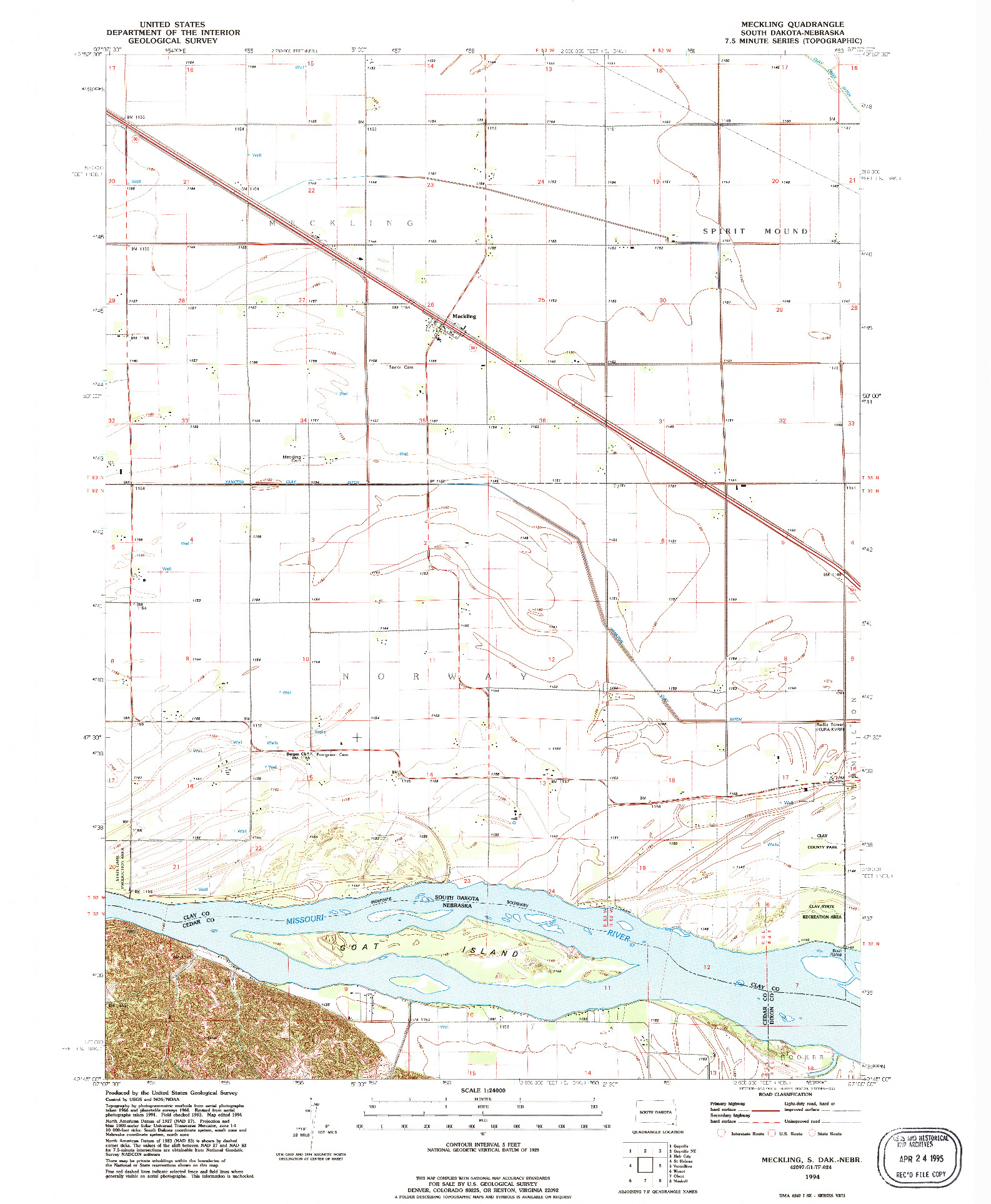 USGS 1:24000-SCALE QUADRANGLE FOR MECKLING, SD 1994