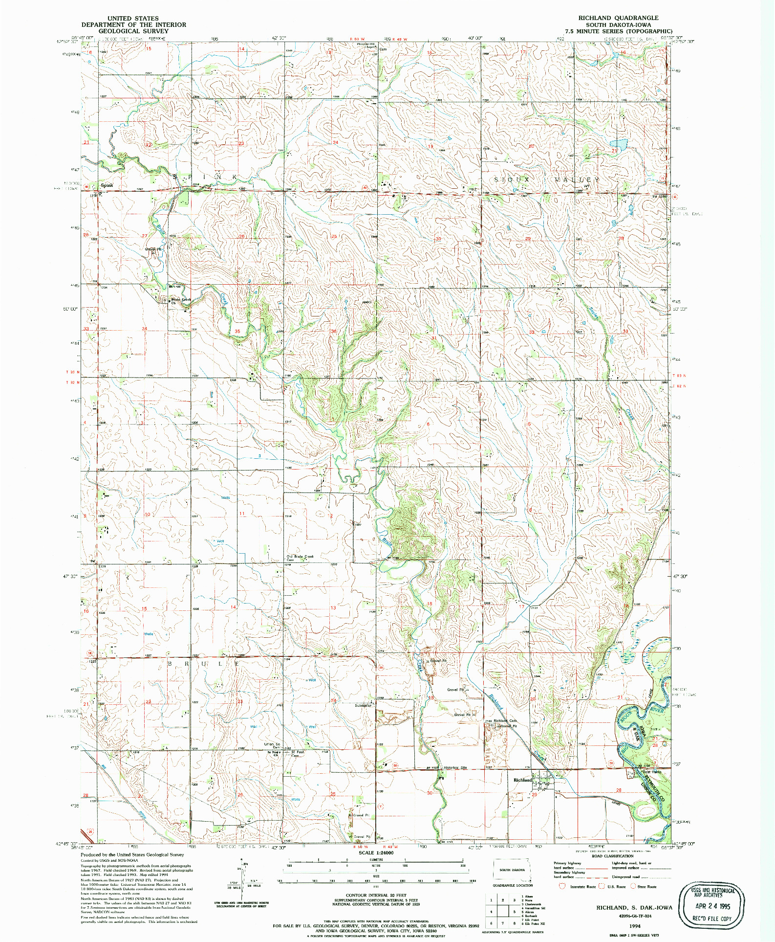 USGS 1:24000-SCALE QUADRANGLE FOR RICHLAND, SD 1994