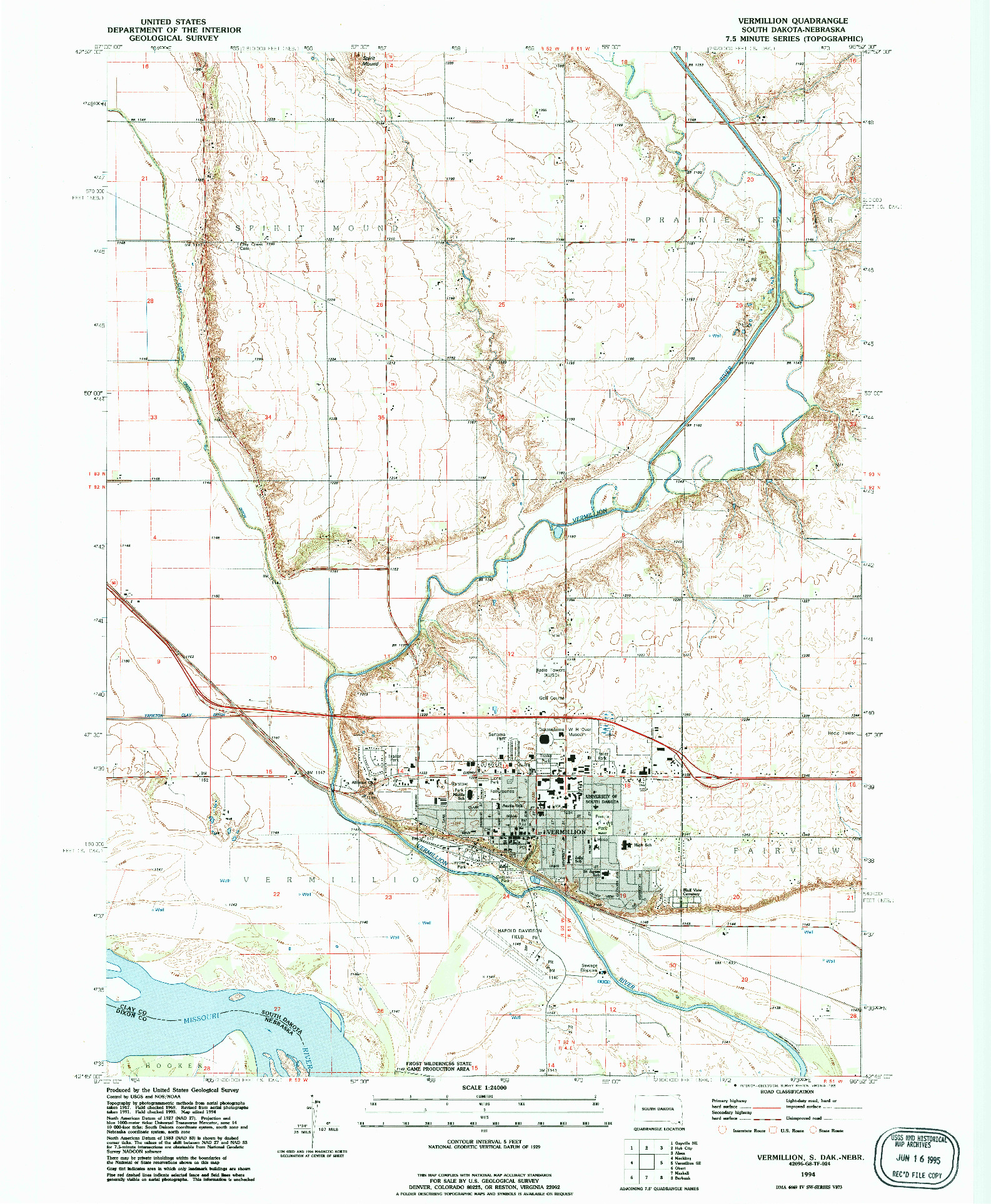 USGS 1:24000-SCALE QUADRANGLE FOR VERMILLION, SD 1994
