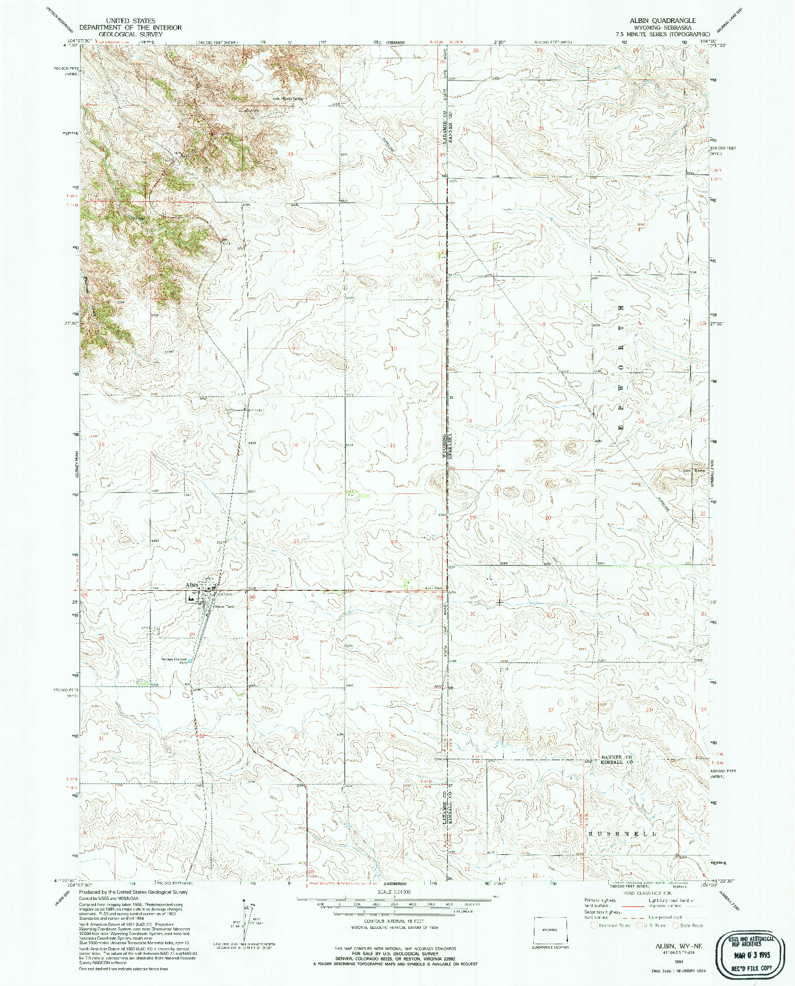 USGS 1:24000-SCALE QUADRANGLE FOR ALBIN, WY 1991