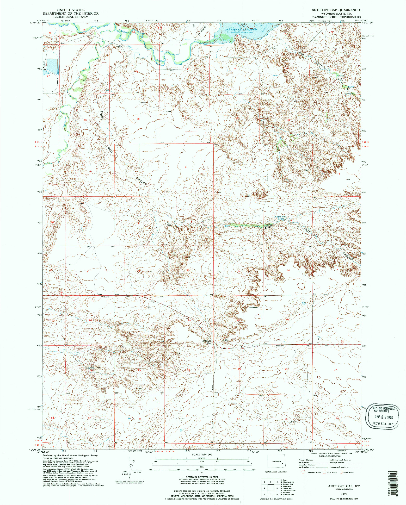 USGS 1:24000-SCALE QUADRANGLE FOR ANTELOPE GAP, WY 1990