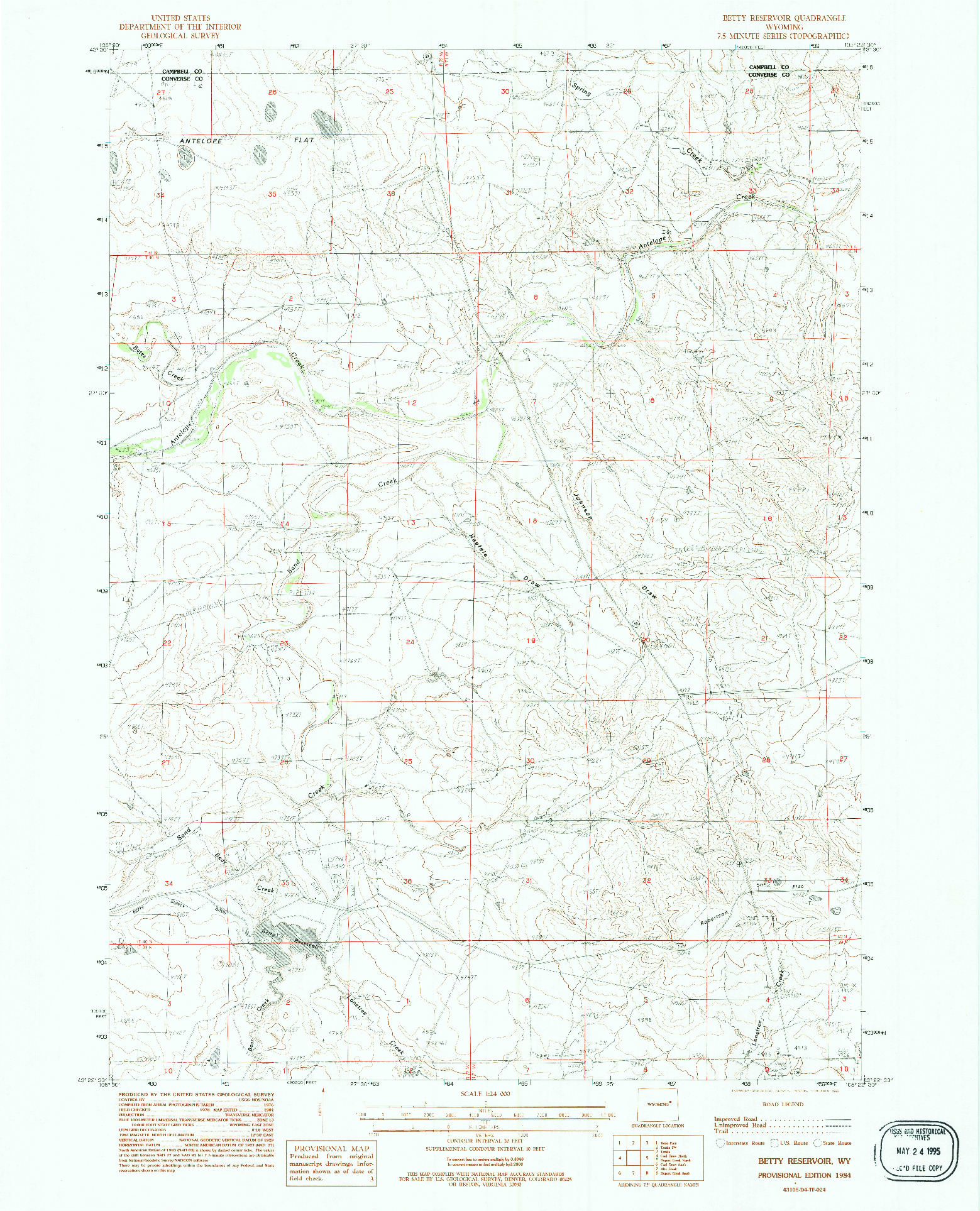 USGS 1:24000-SCALE QUADRANGLE FOR BETTY RESERVOIR, WY 1984