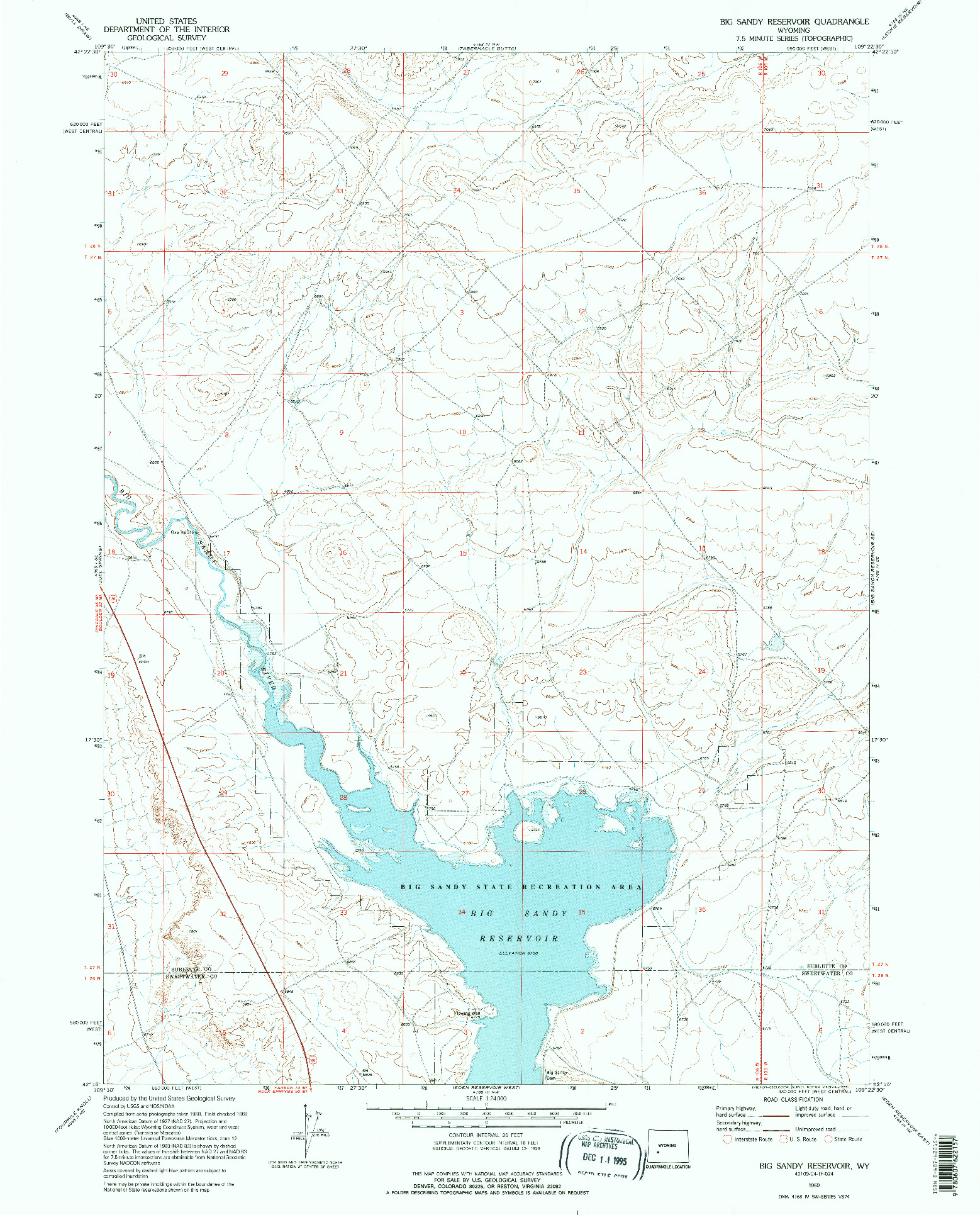 USGS 1:24000-SCALE QUADRANGLE FOR BIG SANDY RESERVOIR, WY 1969