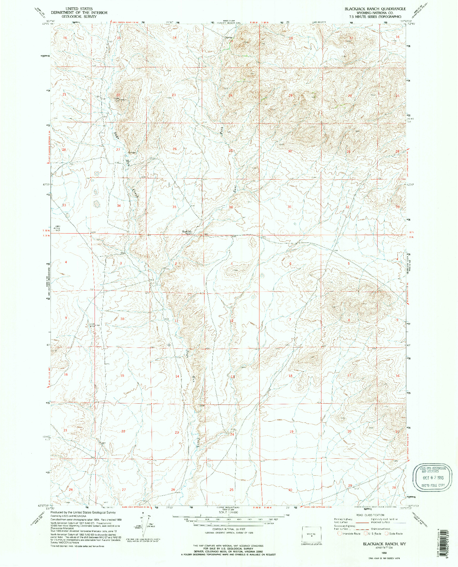 USGS 1:24000-SCALE QUADRANGLE FOR BLACKJACK RANCH, WY 1959