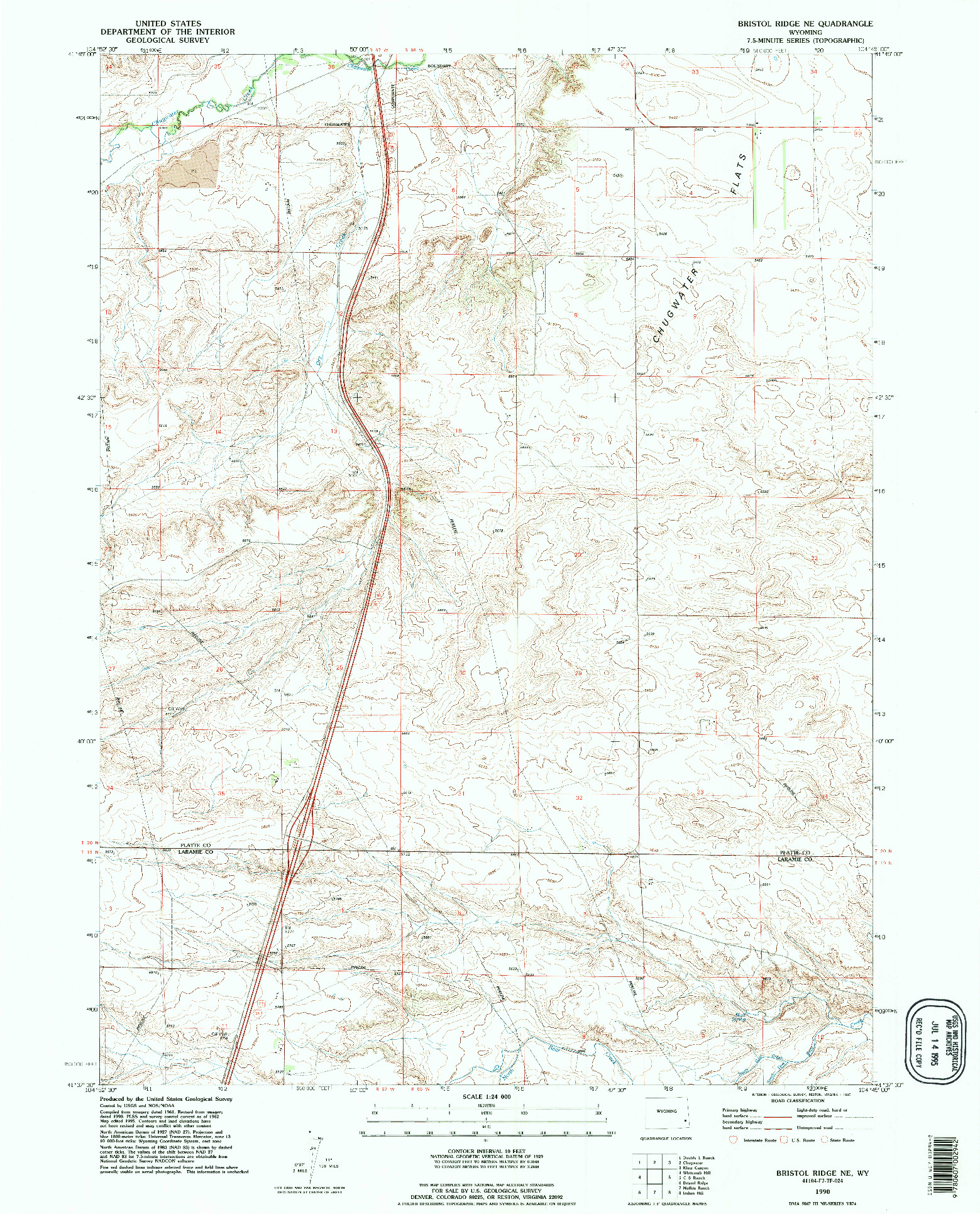 USGS 1:24000-SCALE QUADRANGLE FOR BRISTOL RIDGE NE, WY 1990