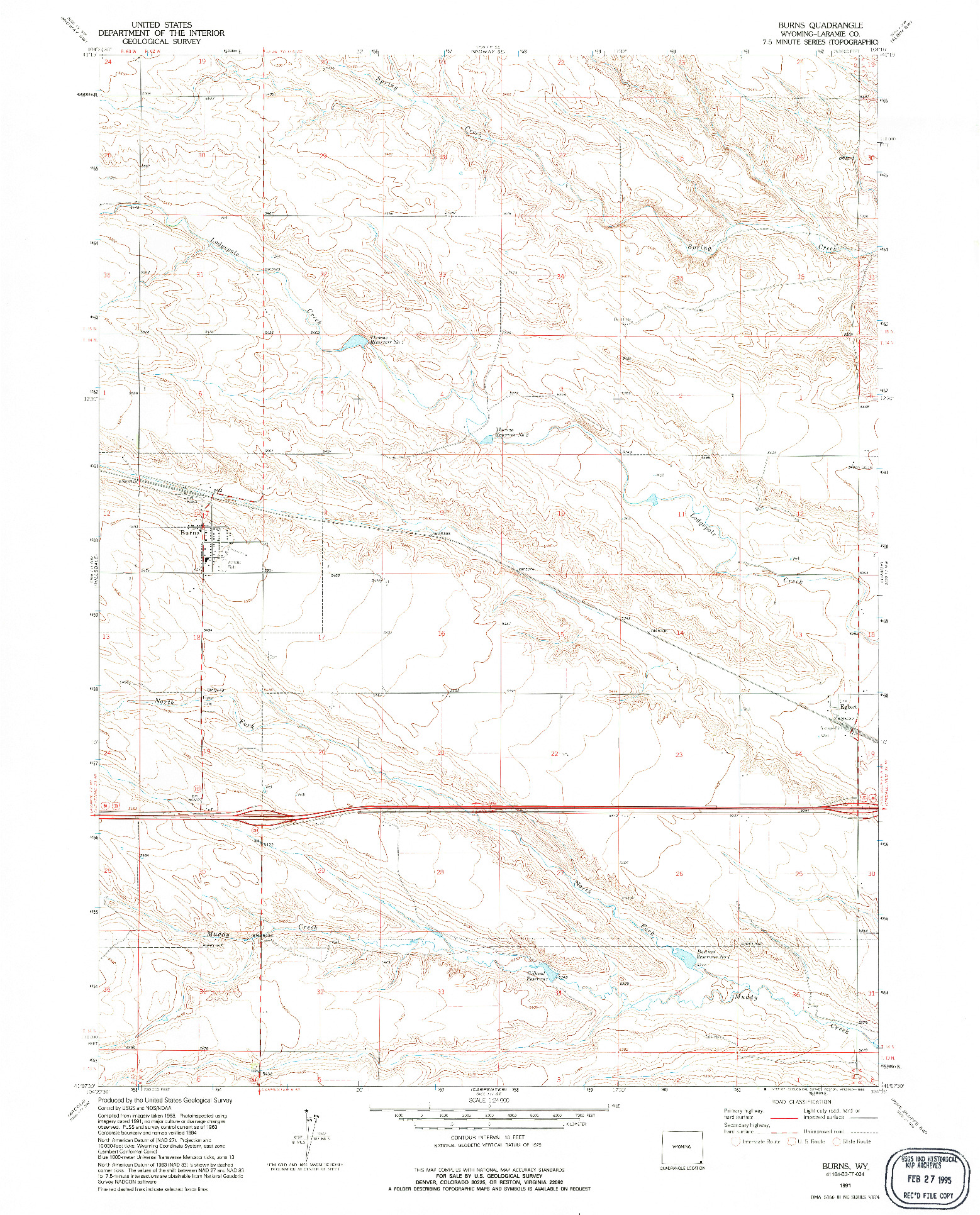 USGS 1:24000-SCALE QUADRANGLE FOR BURNS, WY 1991