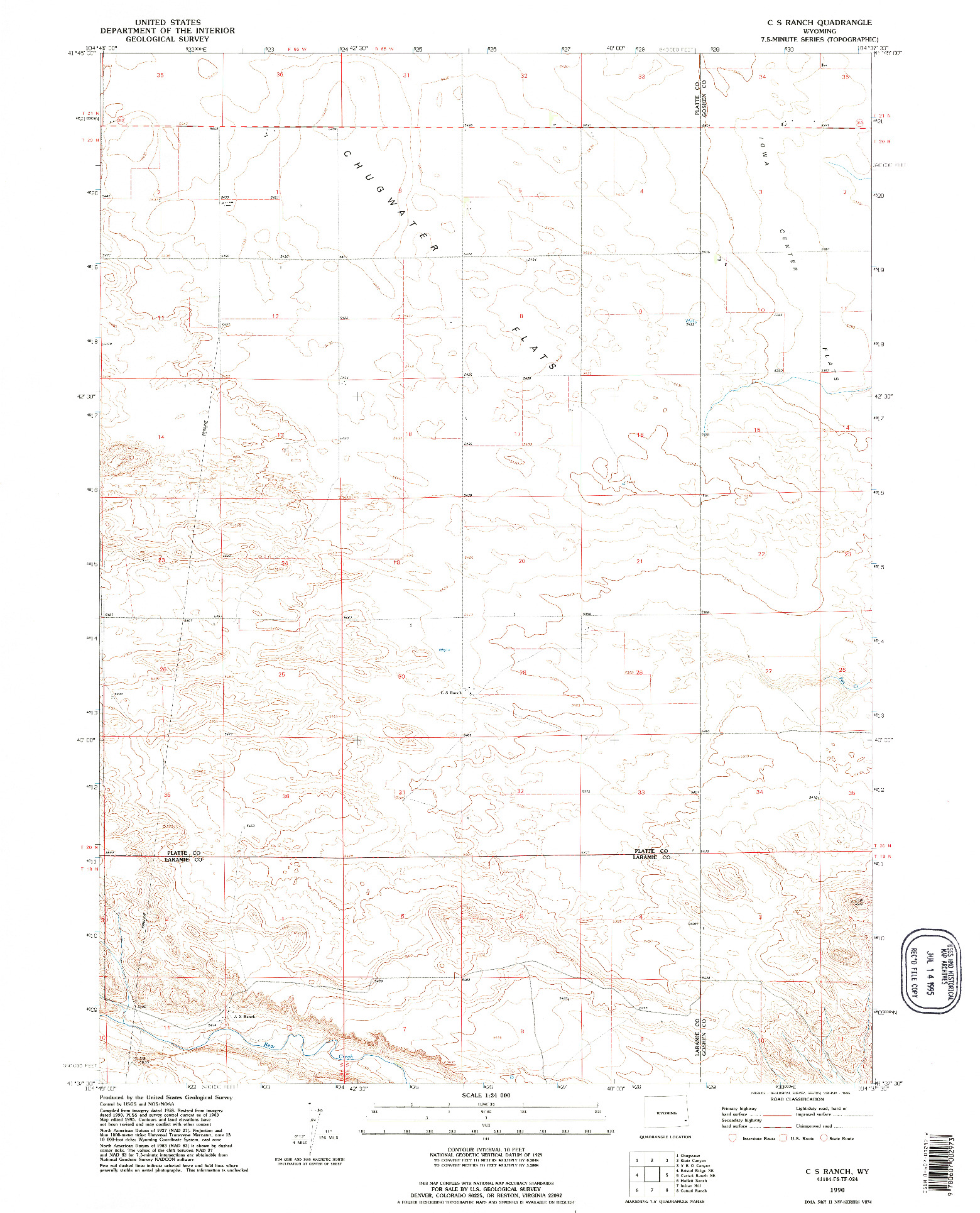 USGS 1:24000-SCALE QUADRANGLE FOR C S RANCH, WY 1990