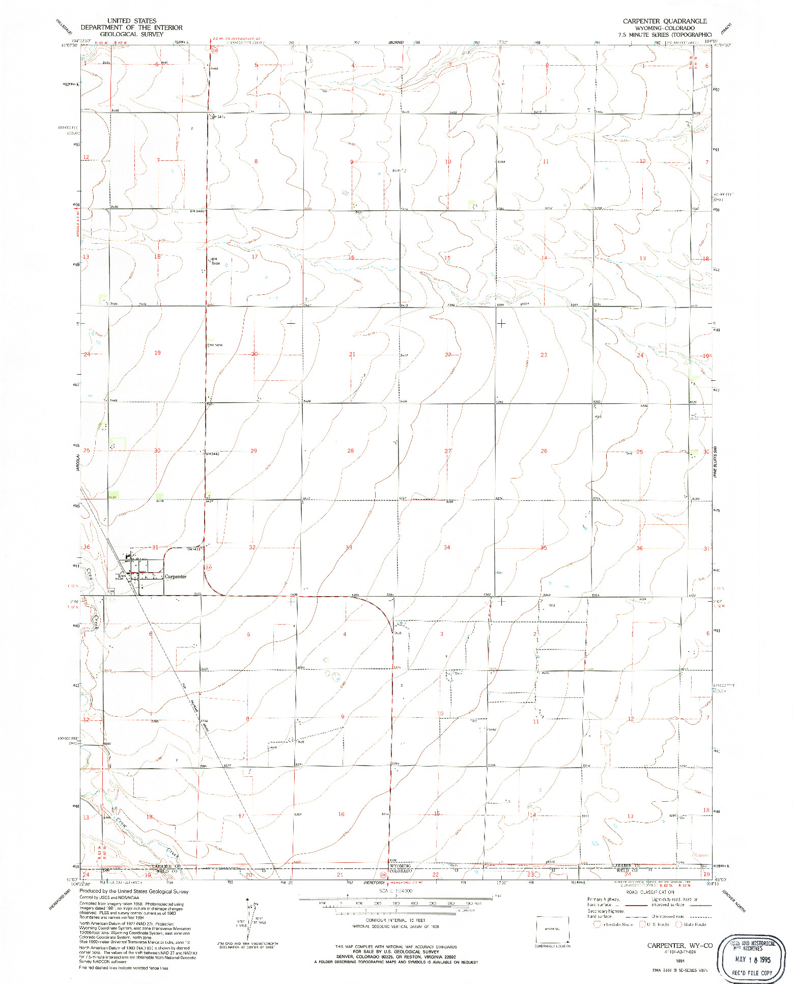 USGS 1:24000-SCALE QUADRANGLE FOR CARPENTER, WY 1991