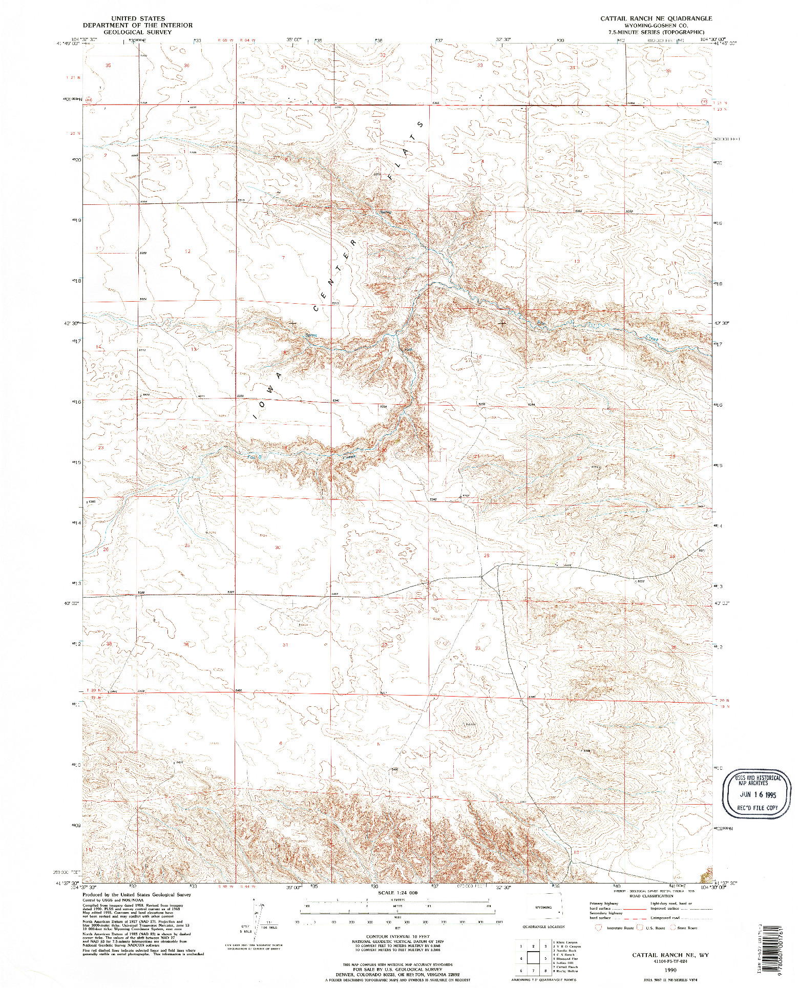 USGS 1:24000-SCALE QUADRANGLE FOR CATTAIL RANCH NE, WY 1990