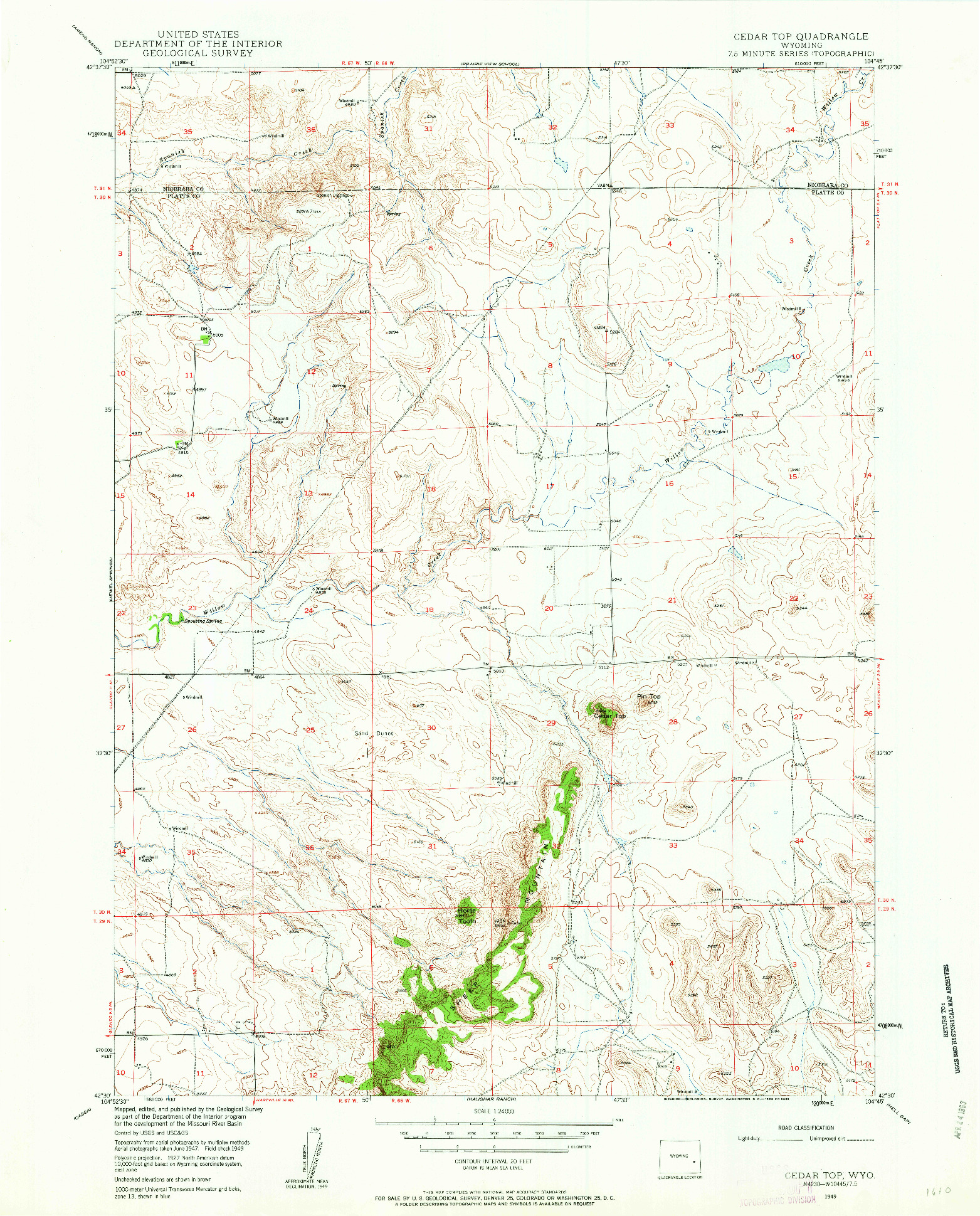 USGS 1:24000-SCALE QUADRANGLE FOR CEDAR TOP, WY 1949