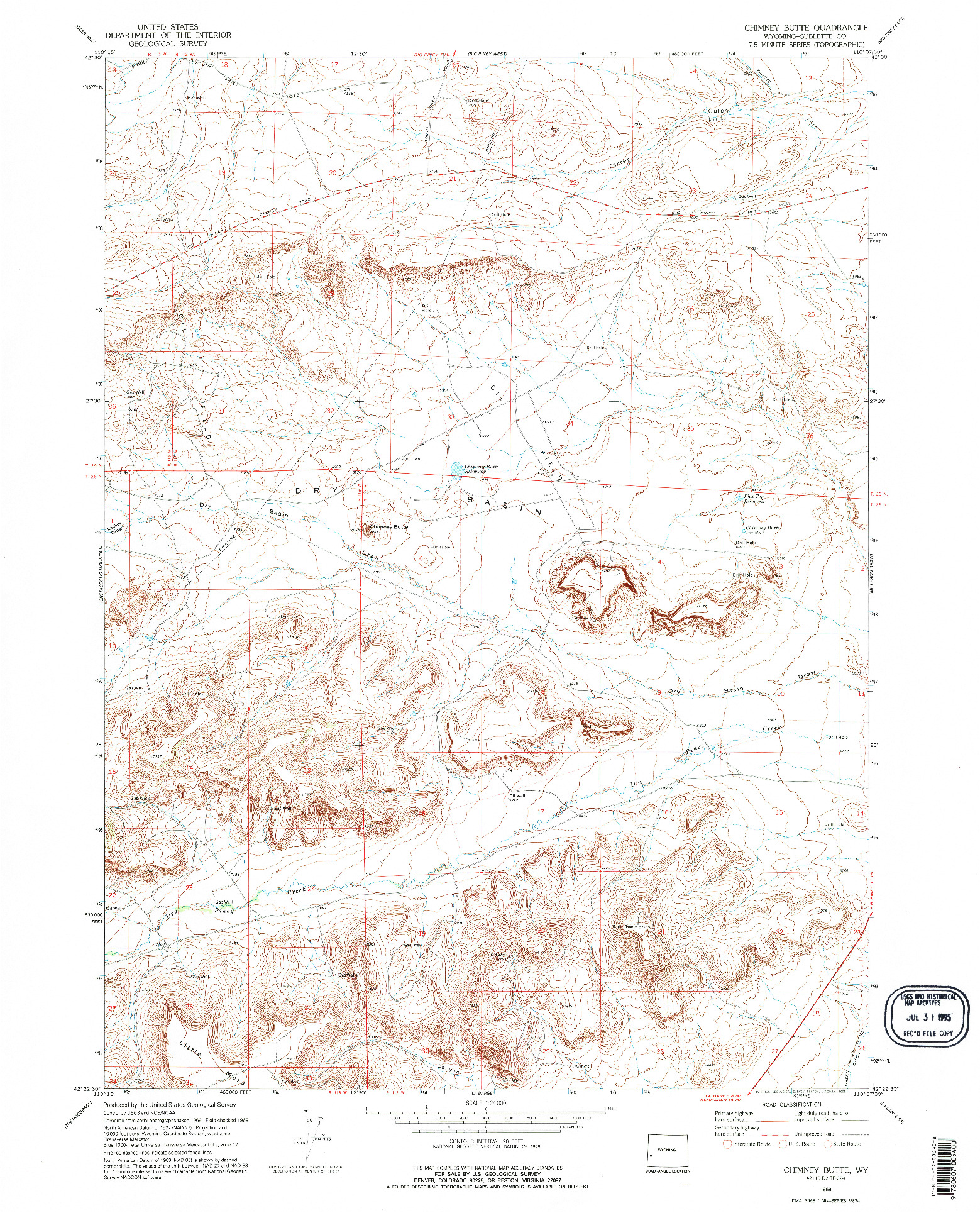USGS 1:24000-SCALE QUADRANGLE FOR CHIMNEY BUTTE, WY 1969