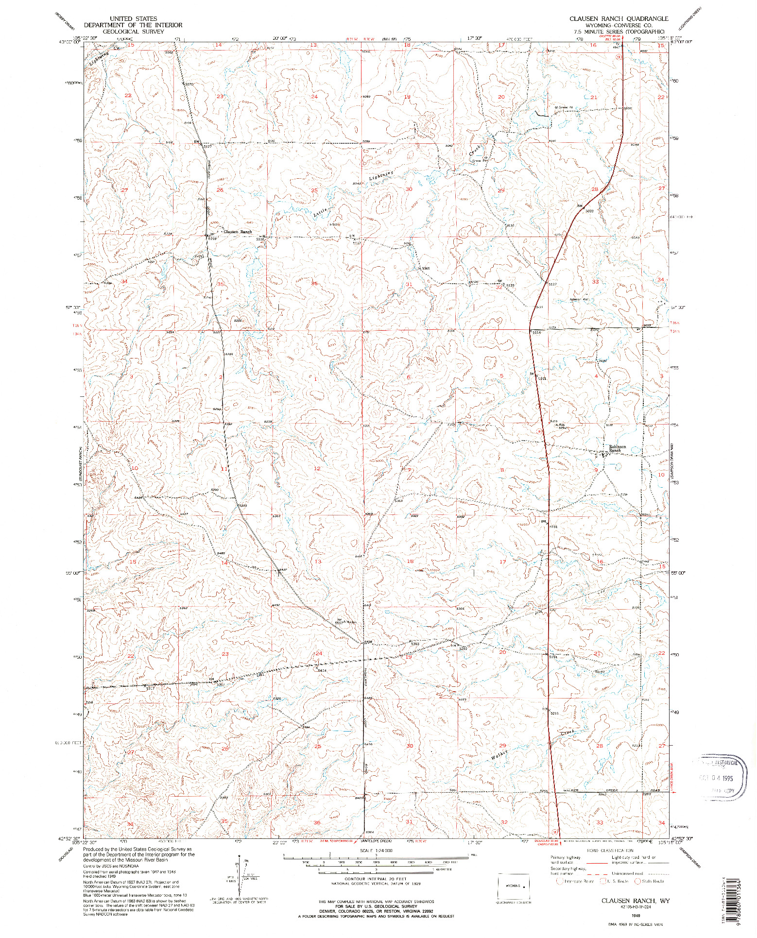 USGS 1:24000-SCALE QUADRANGLE FOR CLAUSEN RANCH, WY 1949