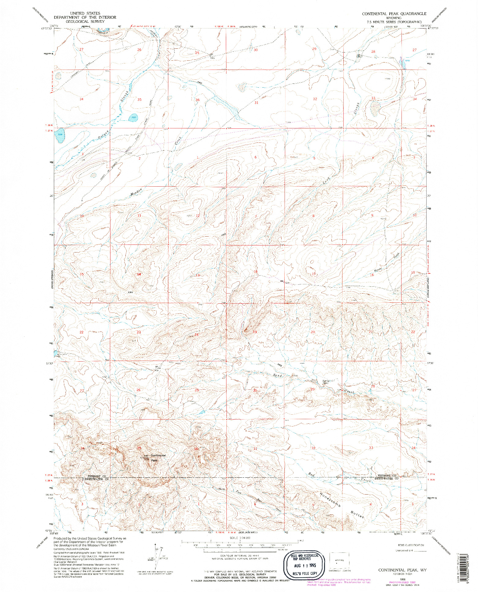 USGS 1:24000-SCALE QUADRANGLE FOR CONTINENTAL PEAK, WY 1958