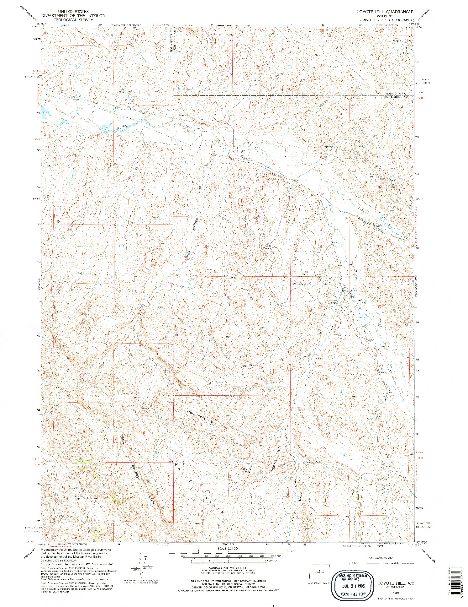 USGS 1:24000-SCALE QUADRANGLE FOR COYOTE HILL, WY 1960
