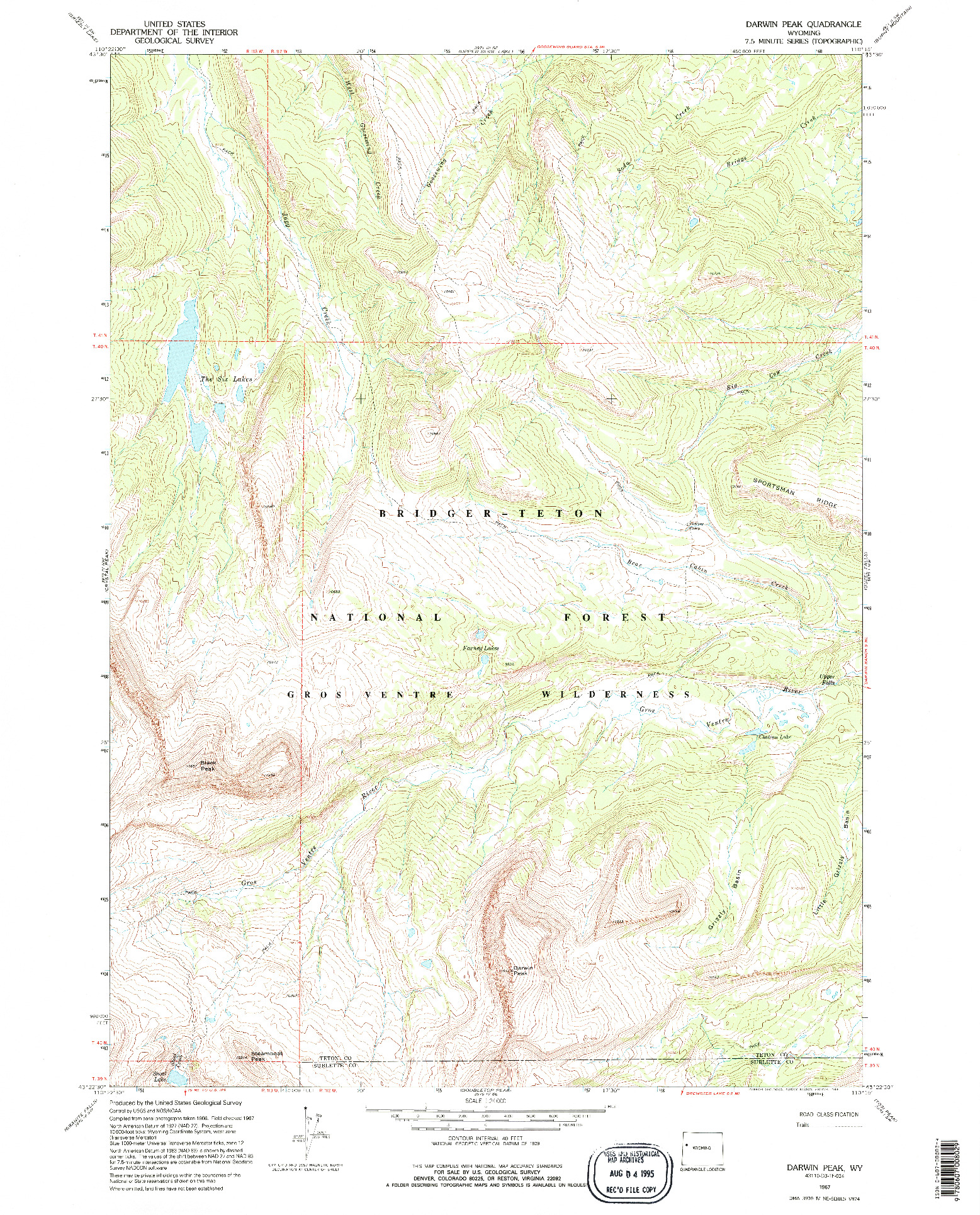 USGS 1:24000-SCALE QUADRANGLE FOR DARWIN PEAK, WY 1967