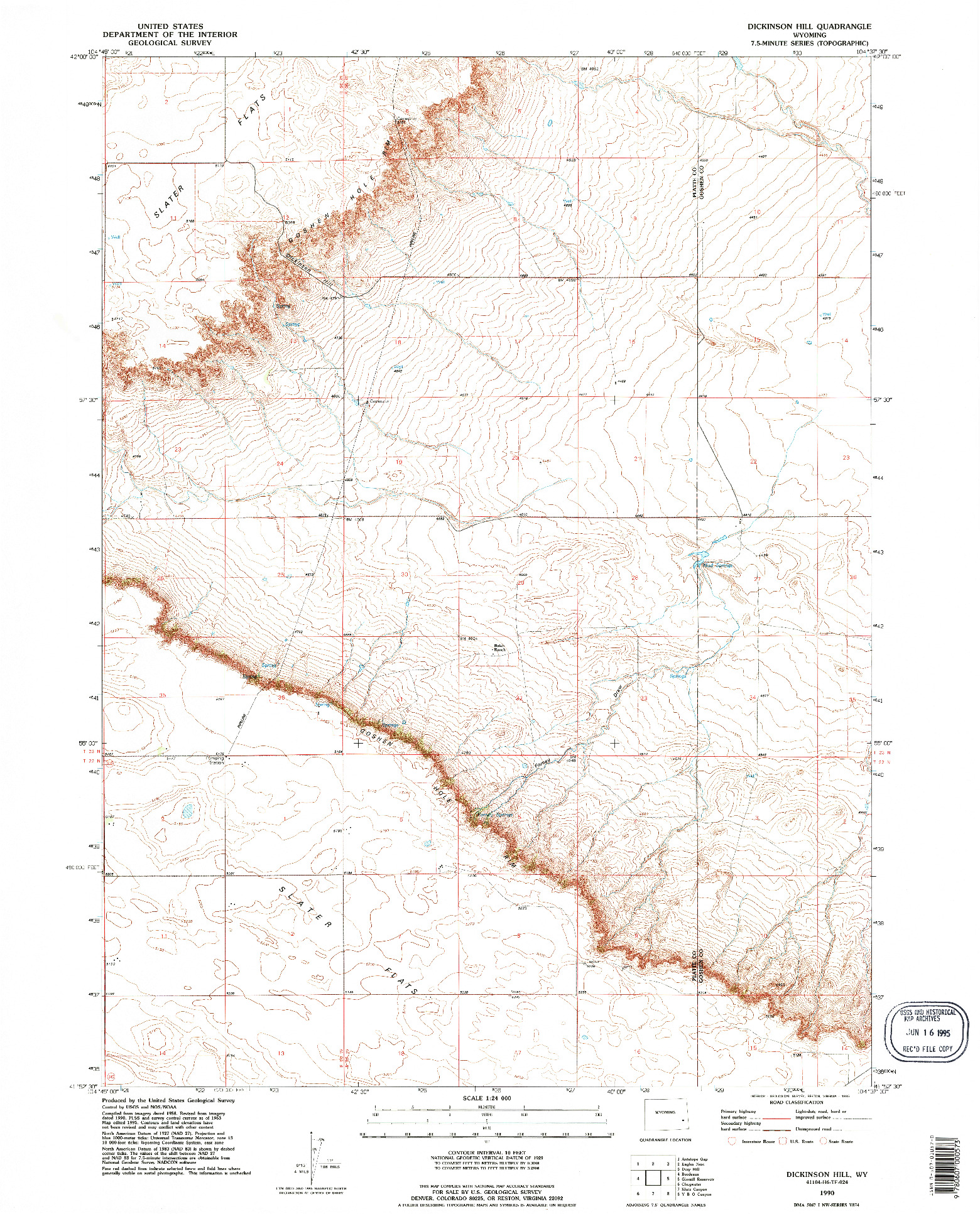 USGS 1:24000-SCALE QUADRANGLE FOR DICKINSON HILL, WY 1990