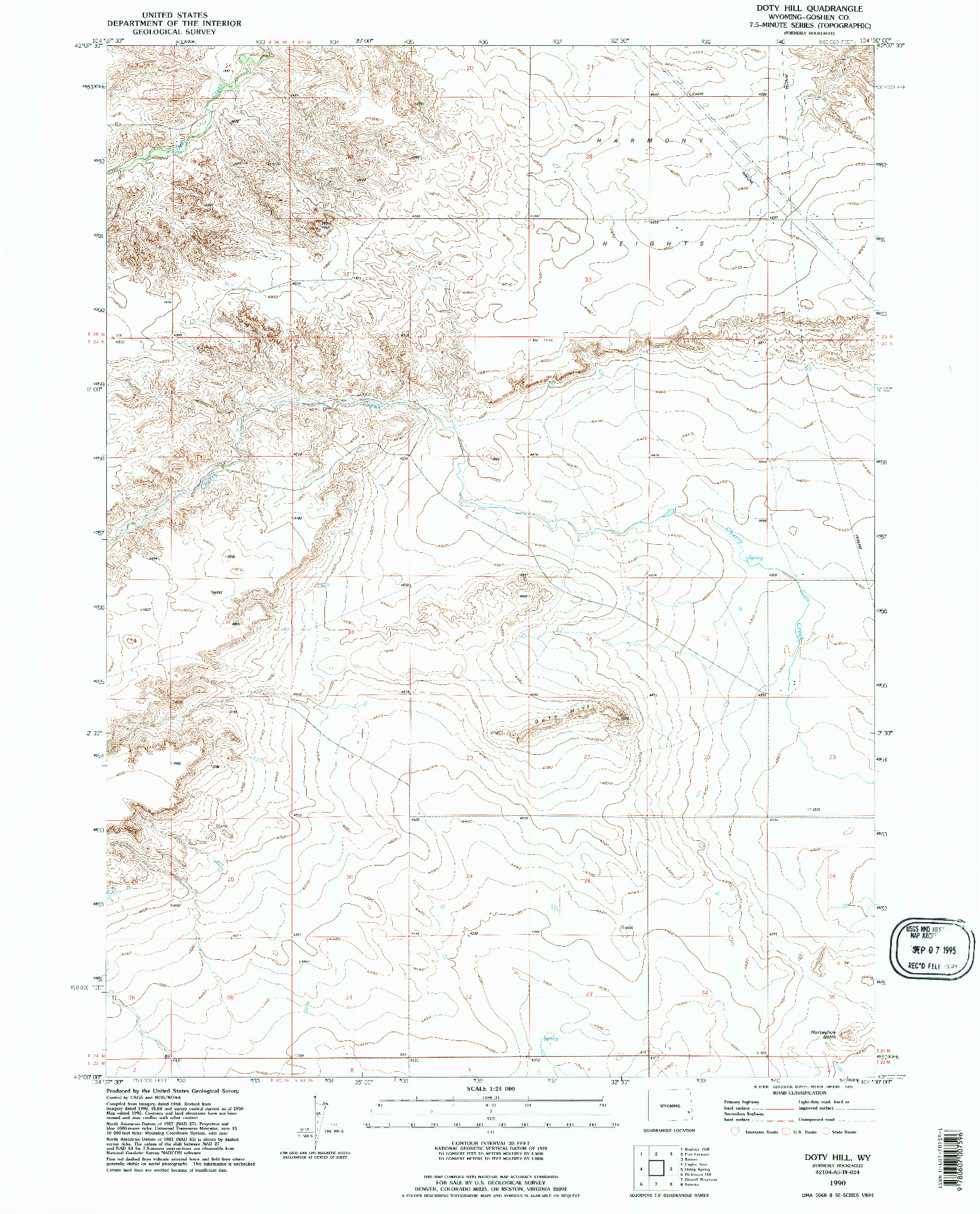 USGS 1:24000-SCALE QUADRANGLE FOR DOTY HILL, WY 1990