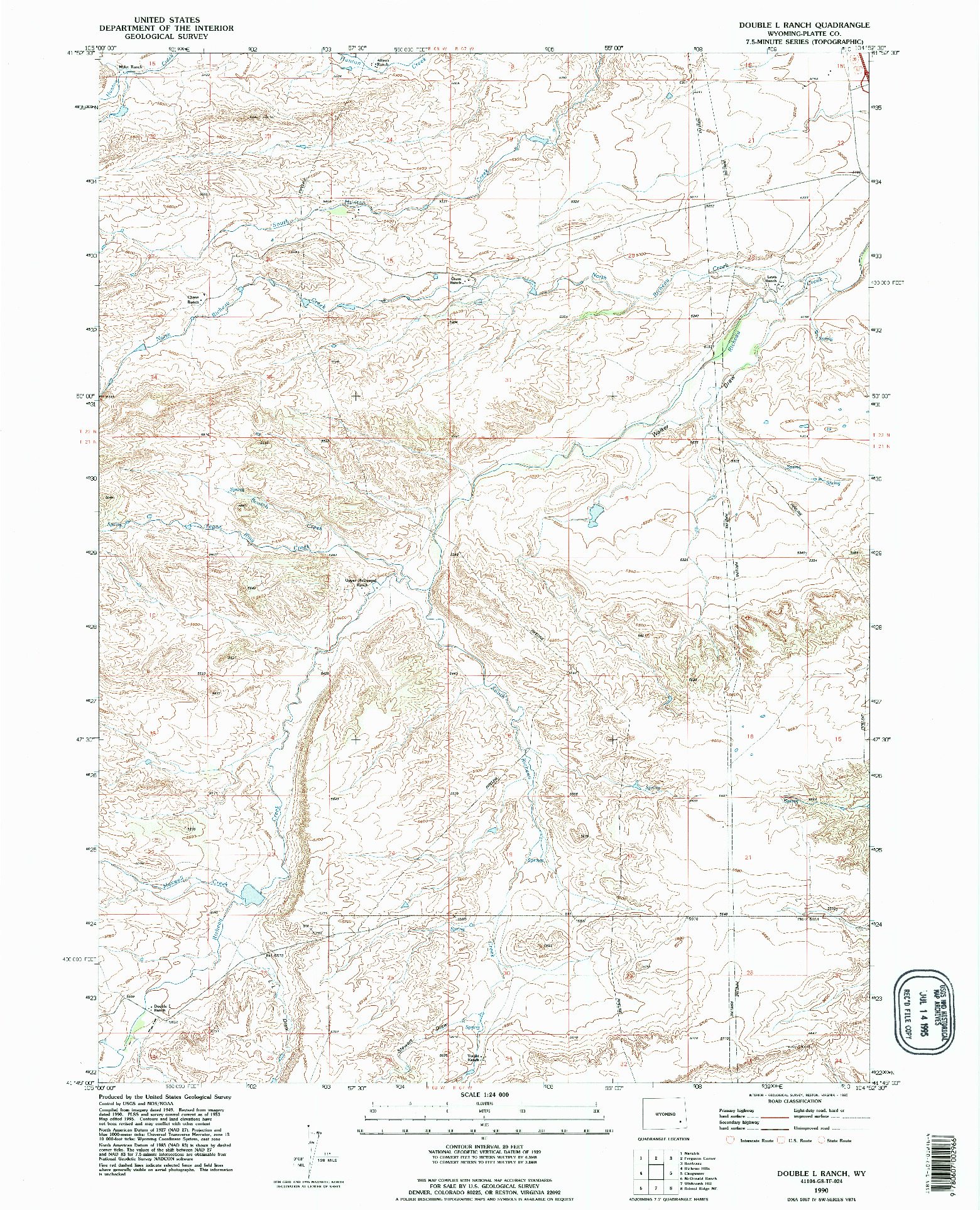 USGS 1:24000-SCALE QUADRANGLE FOR DOUBLE L RANCH, WY 1990